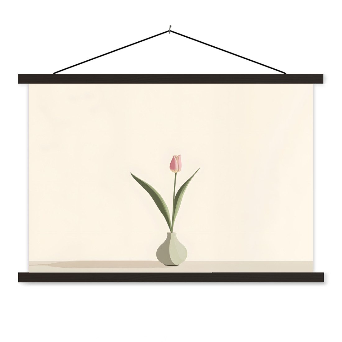 MuchoWow Poster Tulpe - Vase - Beige, (1 St), Bilderleiste, Bilderrahmen, Magnet Rahmen, Holz, 90x60 cm