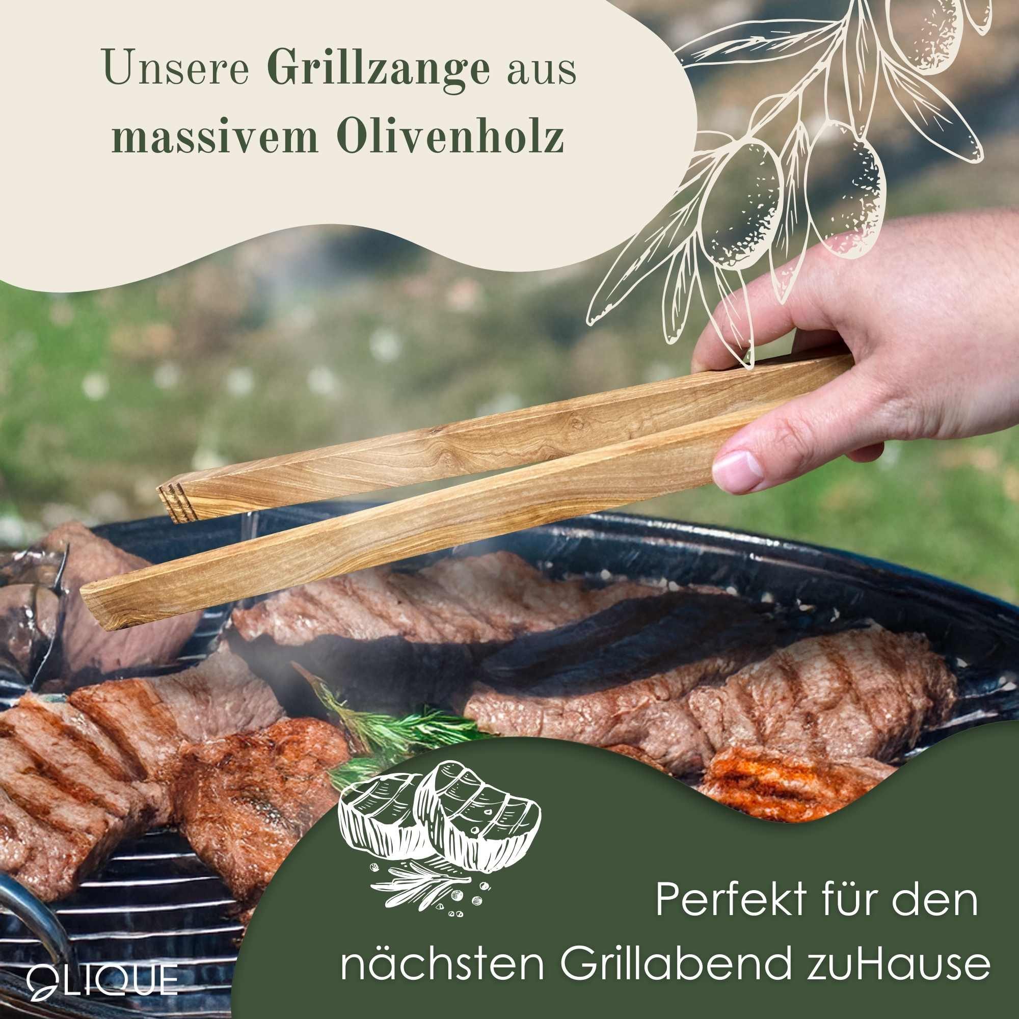 OLIQUE Grillzange 42 cm aus Olivenholz – Made in Germany, Made in Germany
