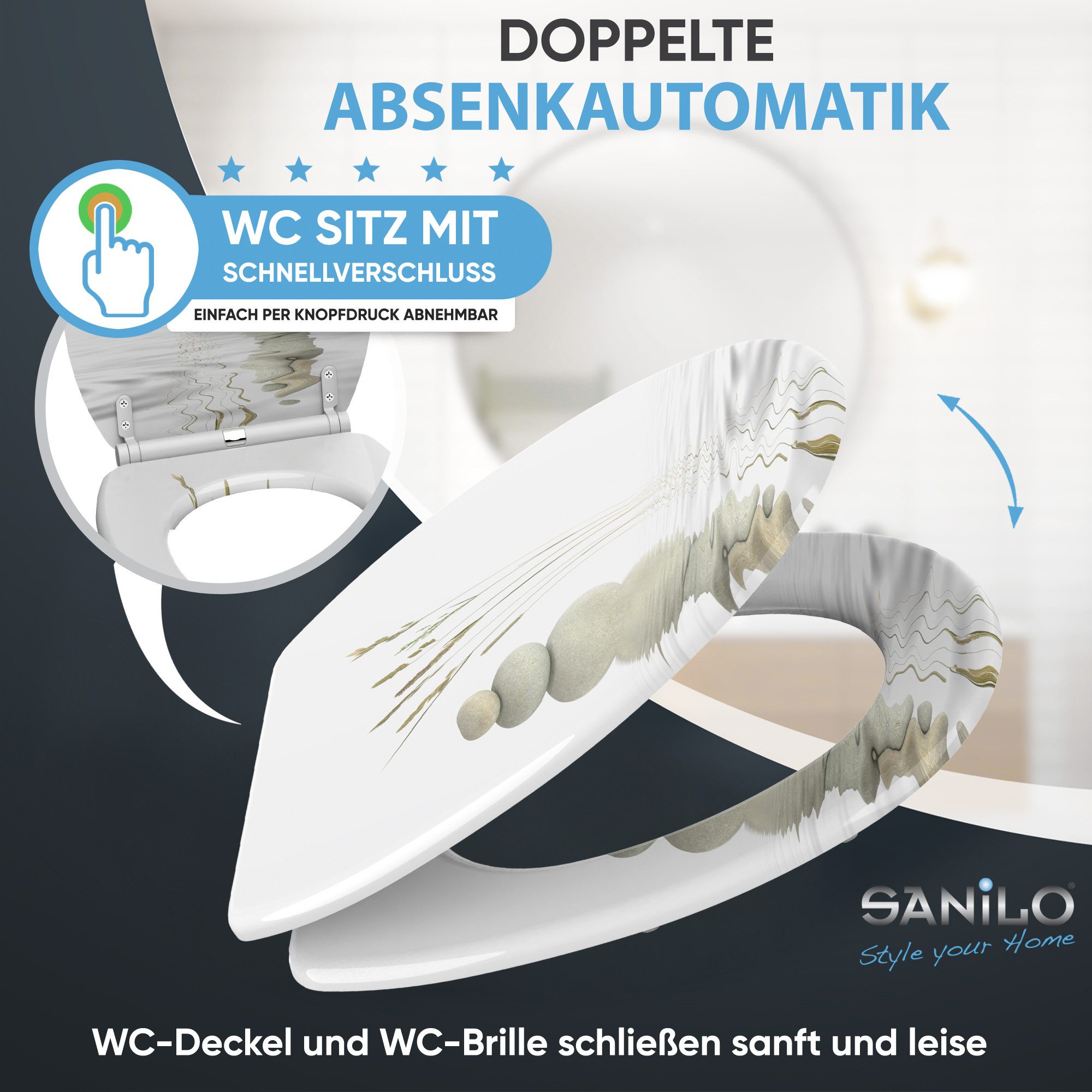 Sanilo WC-Sitz mit Absenkautomatik, viele Toilettendeckel direkt vom Hersteller, hochwertig & modern, universell, leichte Montage