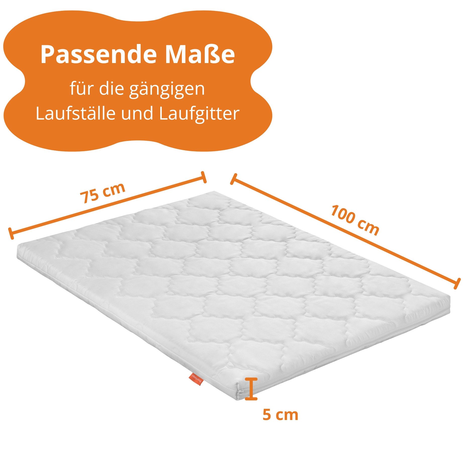 Laufgitter-Matratze Babymatratze, sleepling, 5 cm hoch, einfaches Schlafen, Drehen, Krabbeln und Spielen durch Komfortschaum
