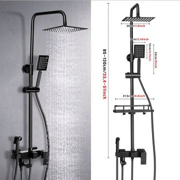 LETGOSPT Duschsystem Stangenbrause-Set Edelstahlkörper, Vier Auslauf, Brausegarnitur, 4 Strahlart(en), Duschsystem mit großer Regendusche, mit Höheverstellbarer Duschstange