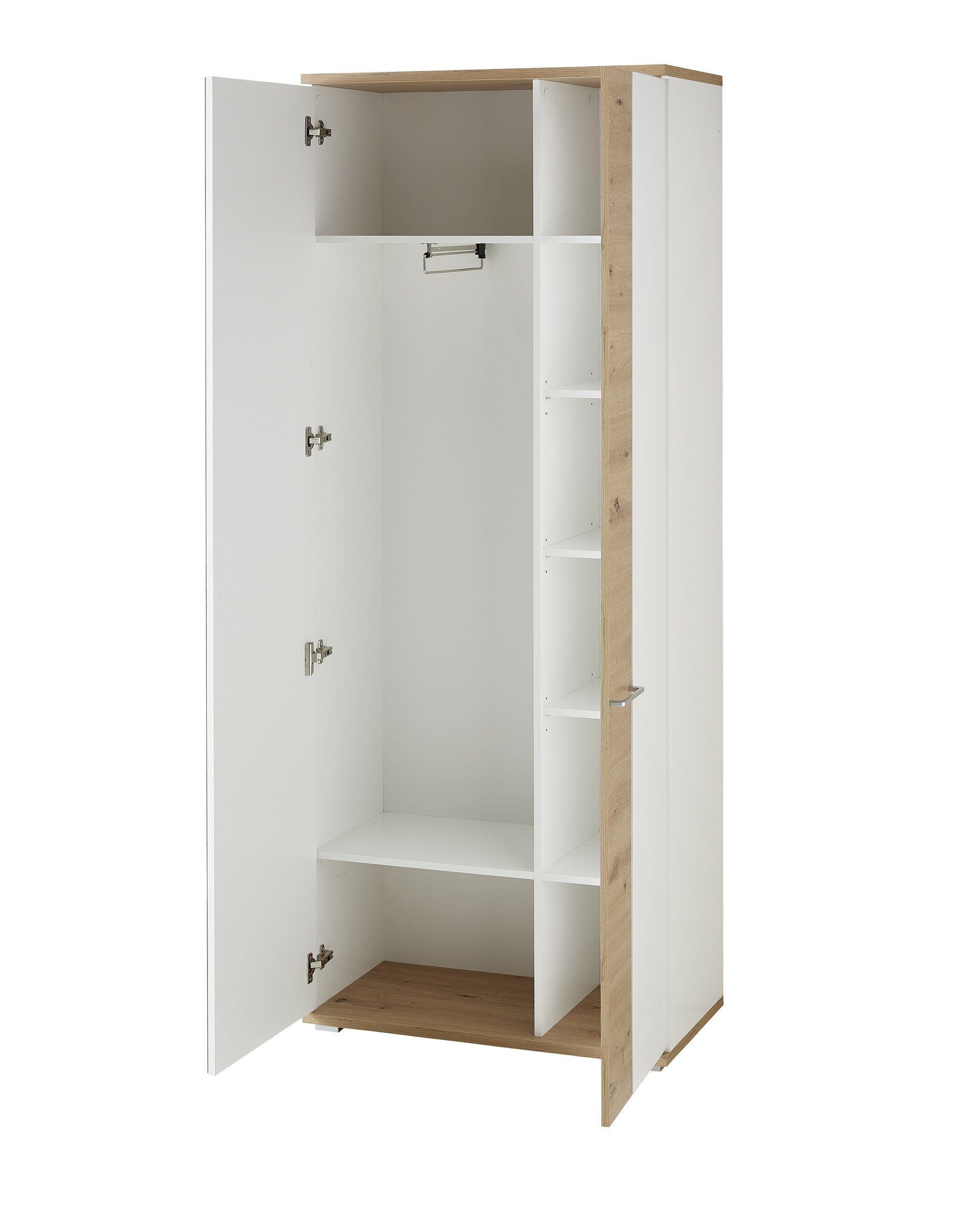 Innostyle Garderobenschrank aus MDF in Artisan/Weiß mit 2 Türen und Absetzungen in Artisan Eiche (BxHxT: 80x200x38 cm)