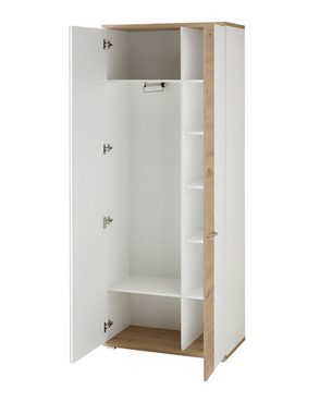 möbelando Garderobenschrank SIGNO II (BxHxT: 80x200x38 cm) aus MDF in Artisan/Weiß mit 2 Türen und Absetzungen in Artisan Eiche