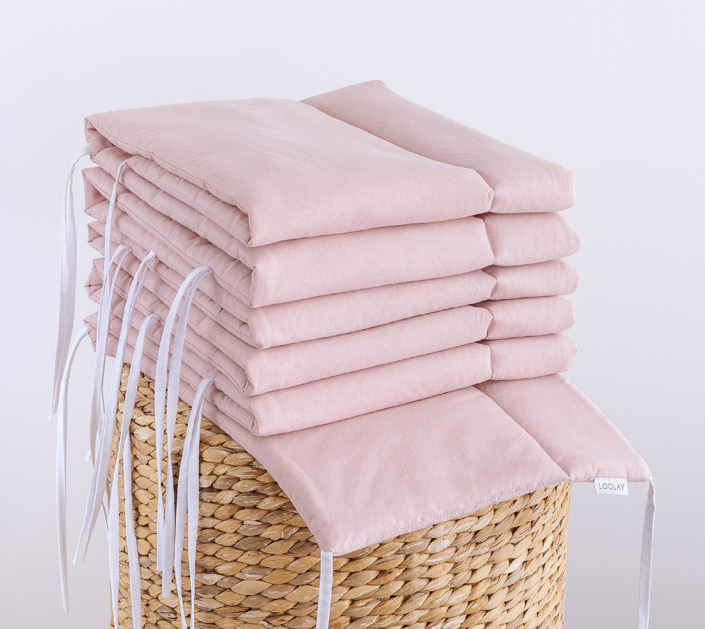 Loolay Bettnestchen BEIGE, GRAU, WEIß, ROSA Babybett BETTUMRANDUNG 420, 360, 210, 180x30cm, (Babynest Babyausstattung Kopfschutz Bettwäsche für Baby, 100% Baumwolle Babybett Bettschutzgitter Umrandung), LOOLAY® - 100% Europäische Stoffe und Kleinserien-Nähen!