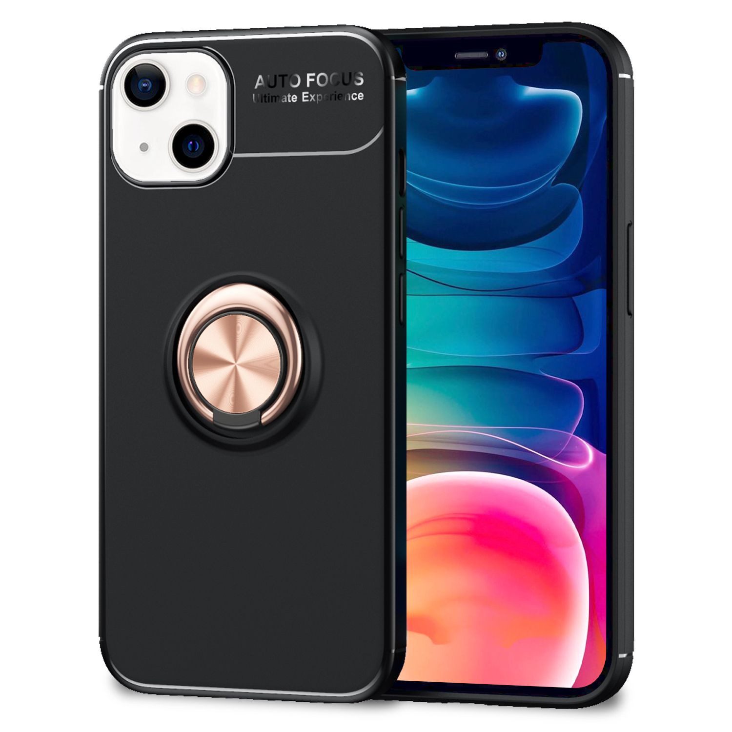 Nalia Smartphone-Hülle Apple iPhone 13 15,5 cm (6,1 Zoll), Matte Ring Silikon Hülle / 360 Grad Ring / Standfunktion / Rutschfest