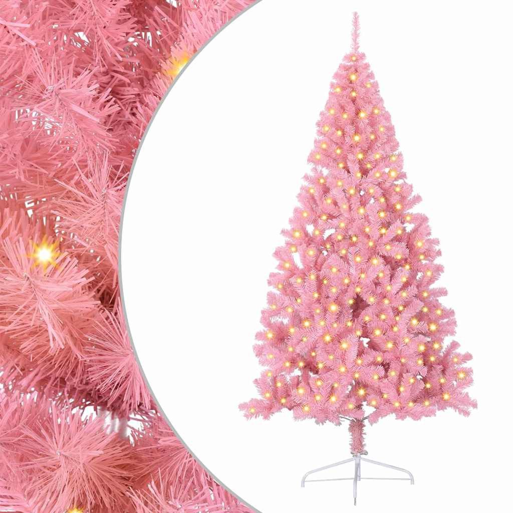 vidaXL Künstlicher Weihnachtsbaum, Künstlicher vorbeleuchteter Weihnachtsbaum Rosa 240 cm PVC