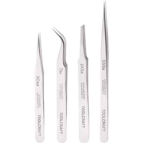 TOOLCRAFT Pinzette Edelstahl-Pinzetten-Set 4tlg