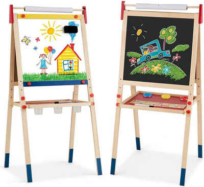 KOMFOTTEU Kinderstaffelei Spieltafel, zweiseitiges Zeichenbrett, mit verstellbarem Ständer