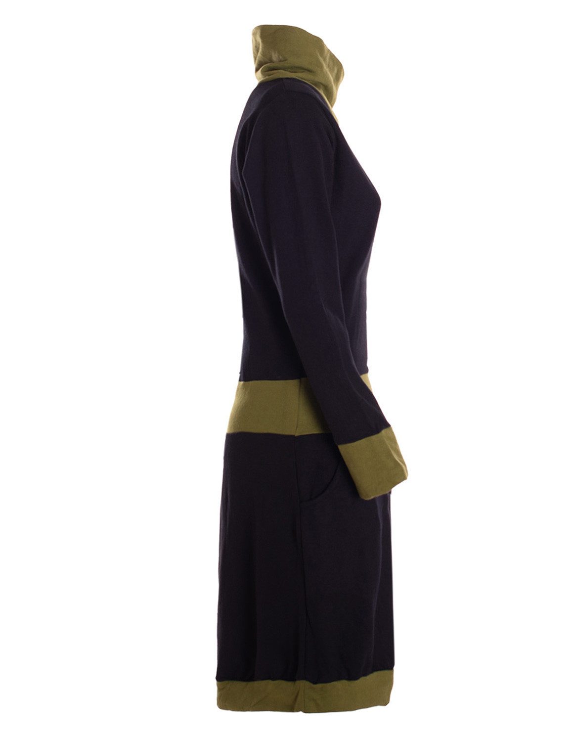 Vishes Jerseykleid Damen Langarm A-Linie mit Kragen, zweifarbig, bequemes Freizeitkleid Alternative Bekleidung, Ethno, Hippie, Retro Style – Bild 3 von 4