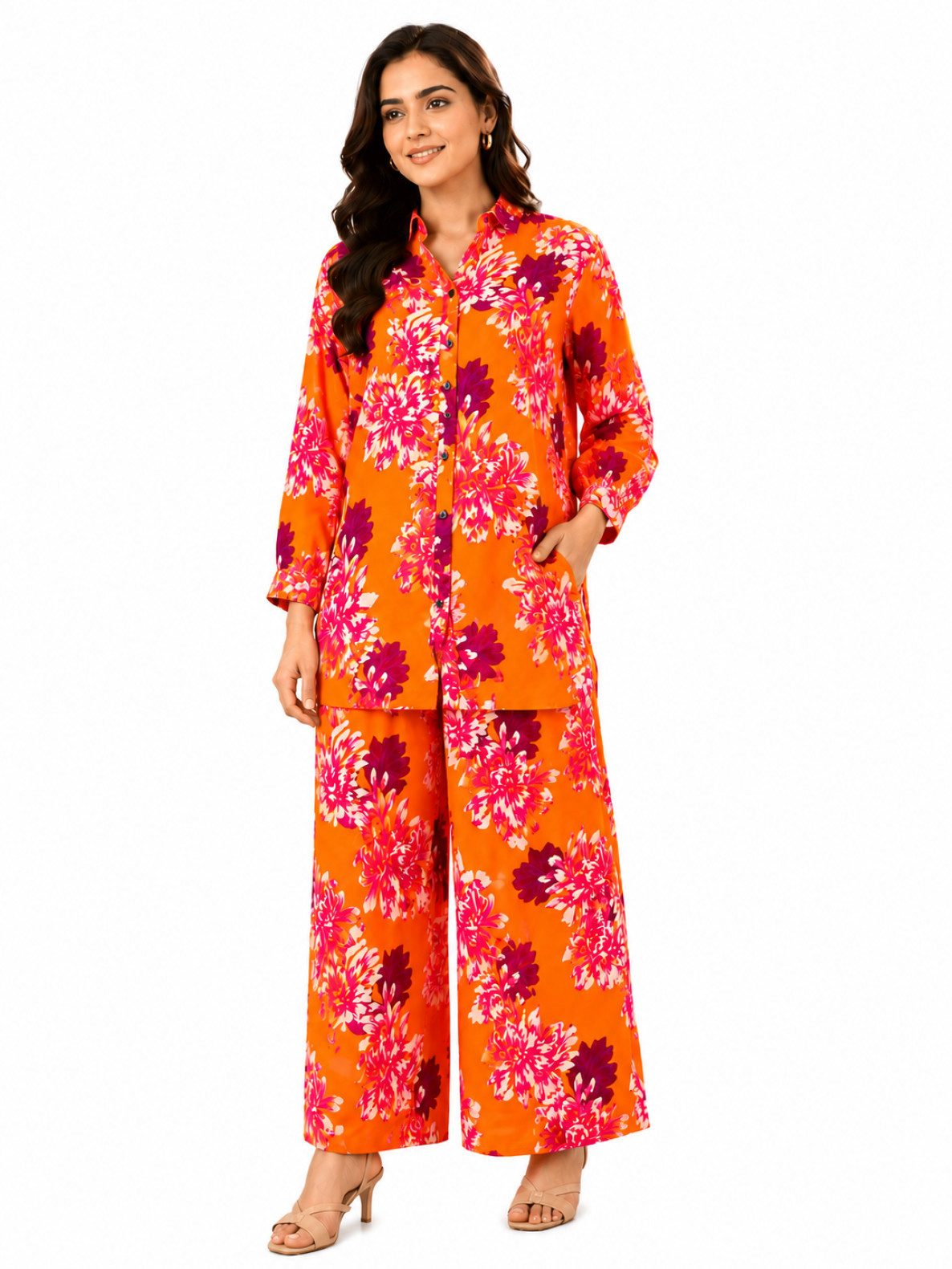 PfauGermany Hemdbluse All Day Office Wear Comfort .2 Pcs Set Langarm Hemd + Wide-leg palazzo