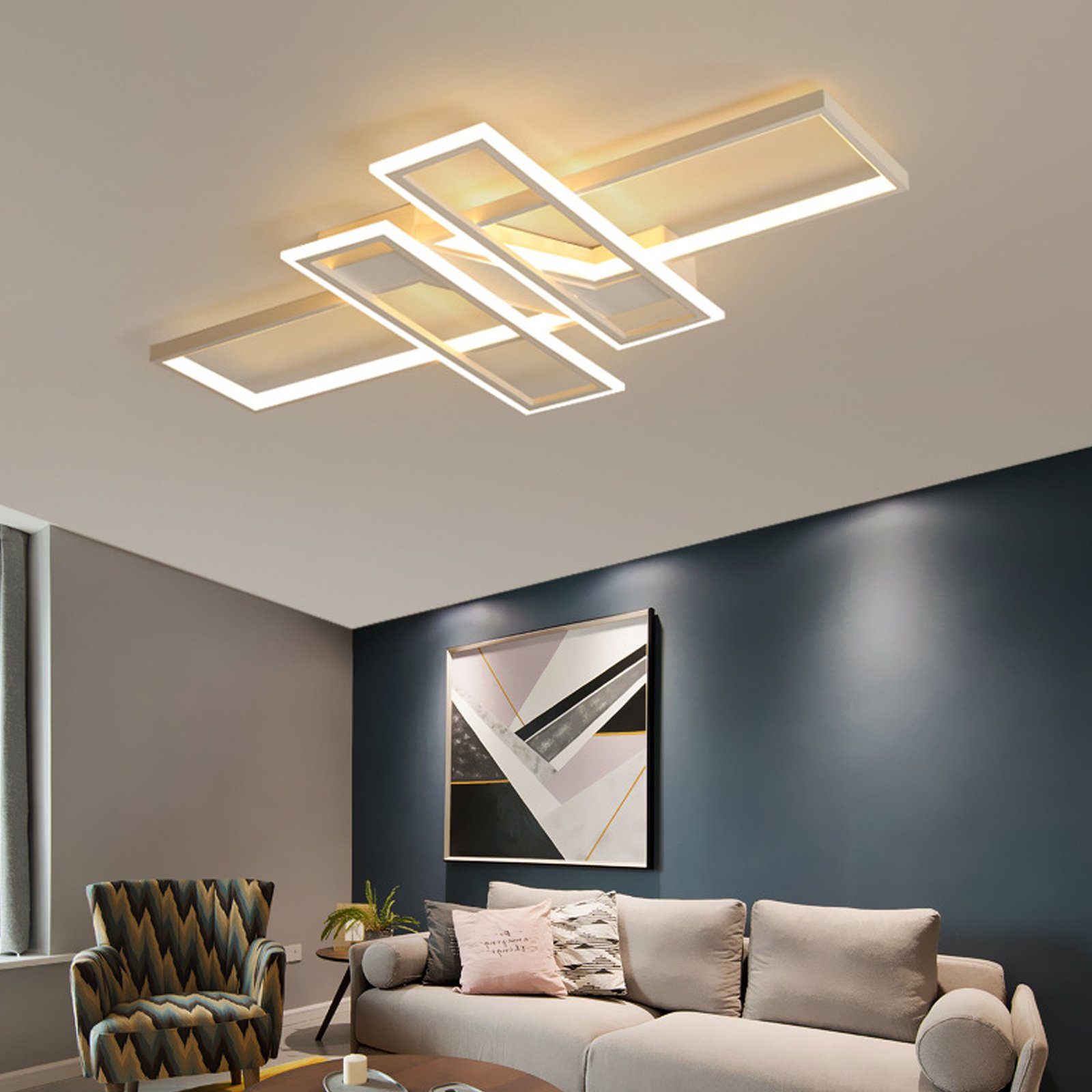 Deckenleuchte, mit LED fest dimmbar integriert, 58W Wohnzimmer, stufenlos Modern Daskoo LED Fernbedienung LED Warmweiß/Neutralweiß/Kaltweiß, Deckenlampe Dimmbar Deckenleuchten