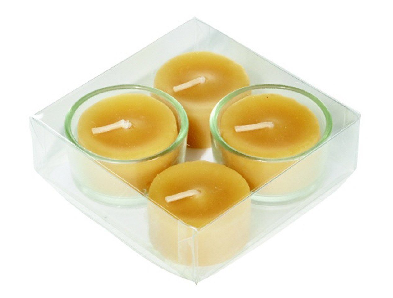 Kopschitz Kerzen Bienenwachskerze 100% Bienenwachs Teelichter mit Glas 4er Set (4 Teelichter in 2 Gläser
