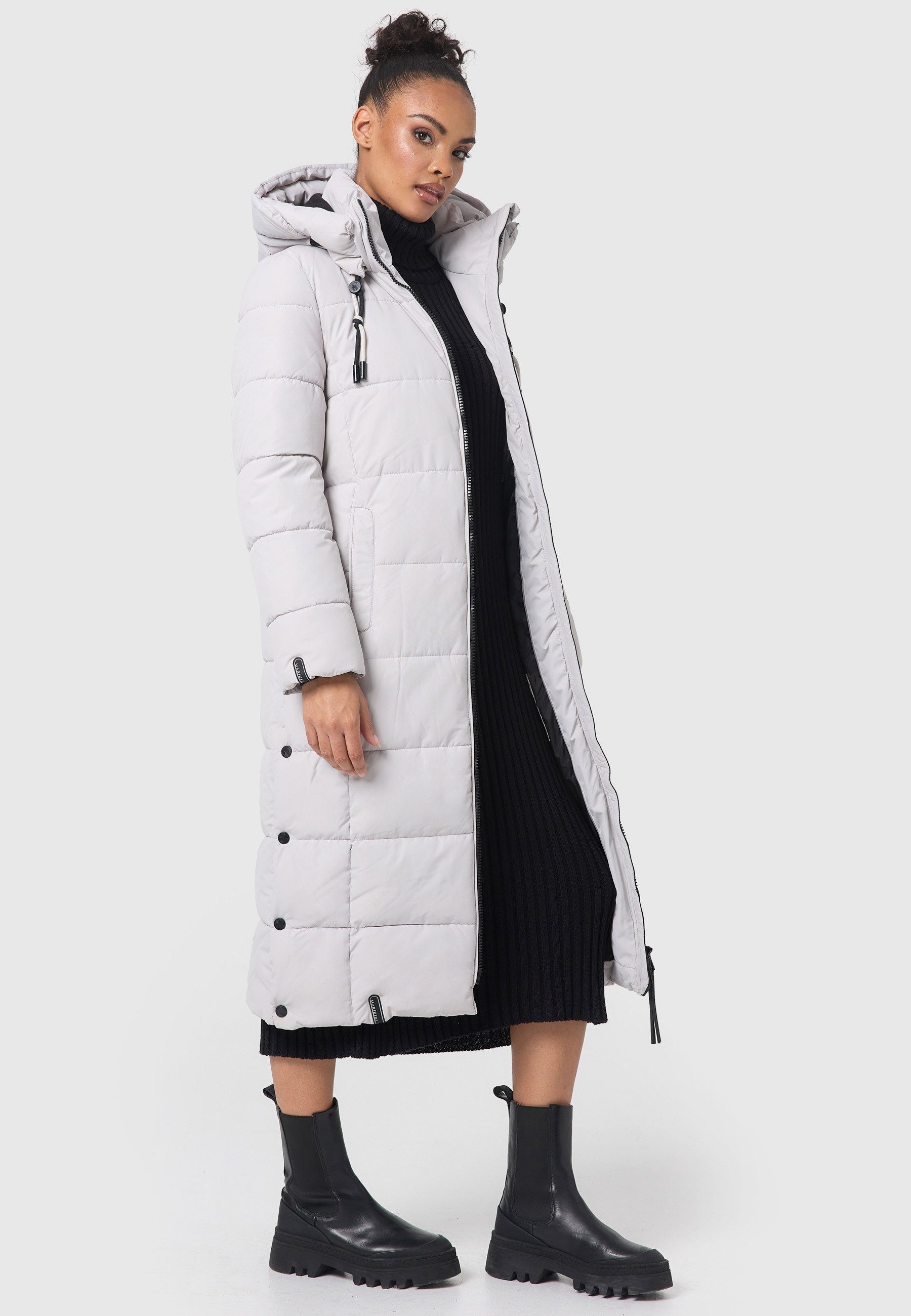 Marikoo Winterjacke Nadeshikoo XIV extra langer Winter Mantel gesteppt Light Grey