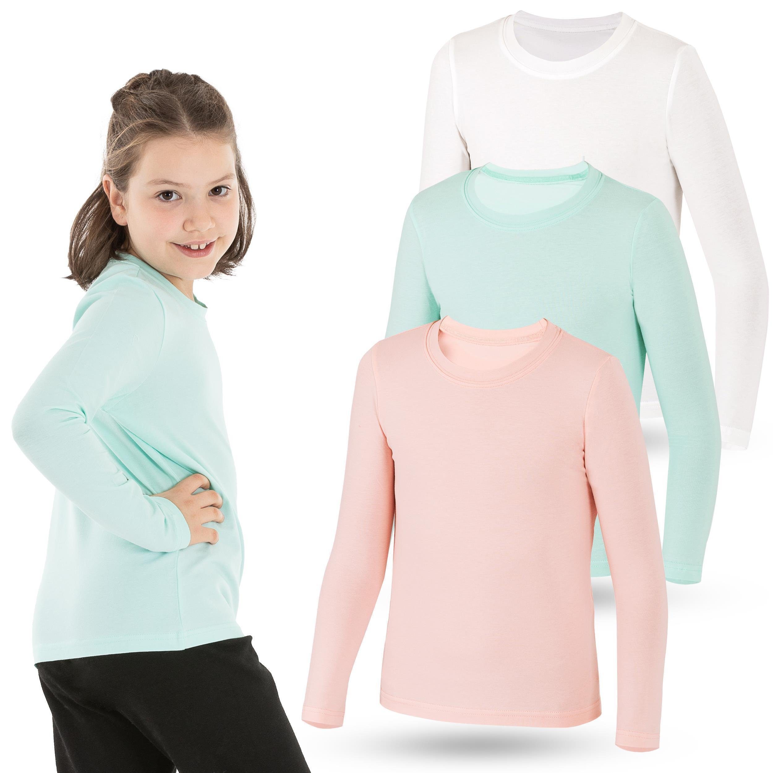 LOREZA Unterhemd 3er Pack Kinder Mädchen Langarmshirts Unterhemden Body Shirt (Set, 3-St) Variante 7
