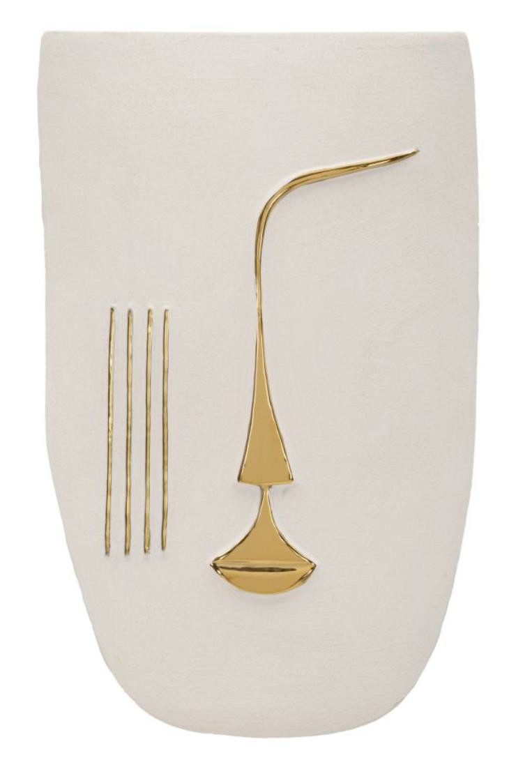 Mauro Ferretti Wandbild Nairobi Wanddekoration 26 x 39,5 x 6,5 cm Keramik Weiß Gold