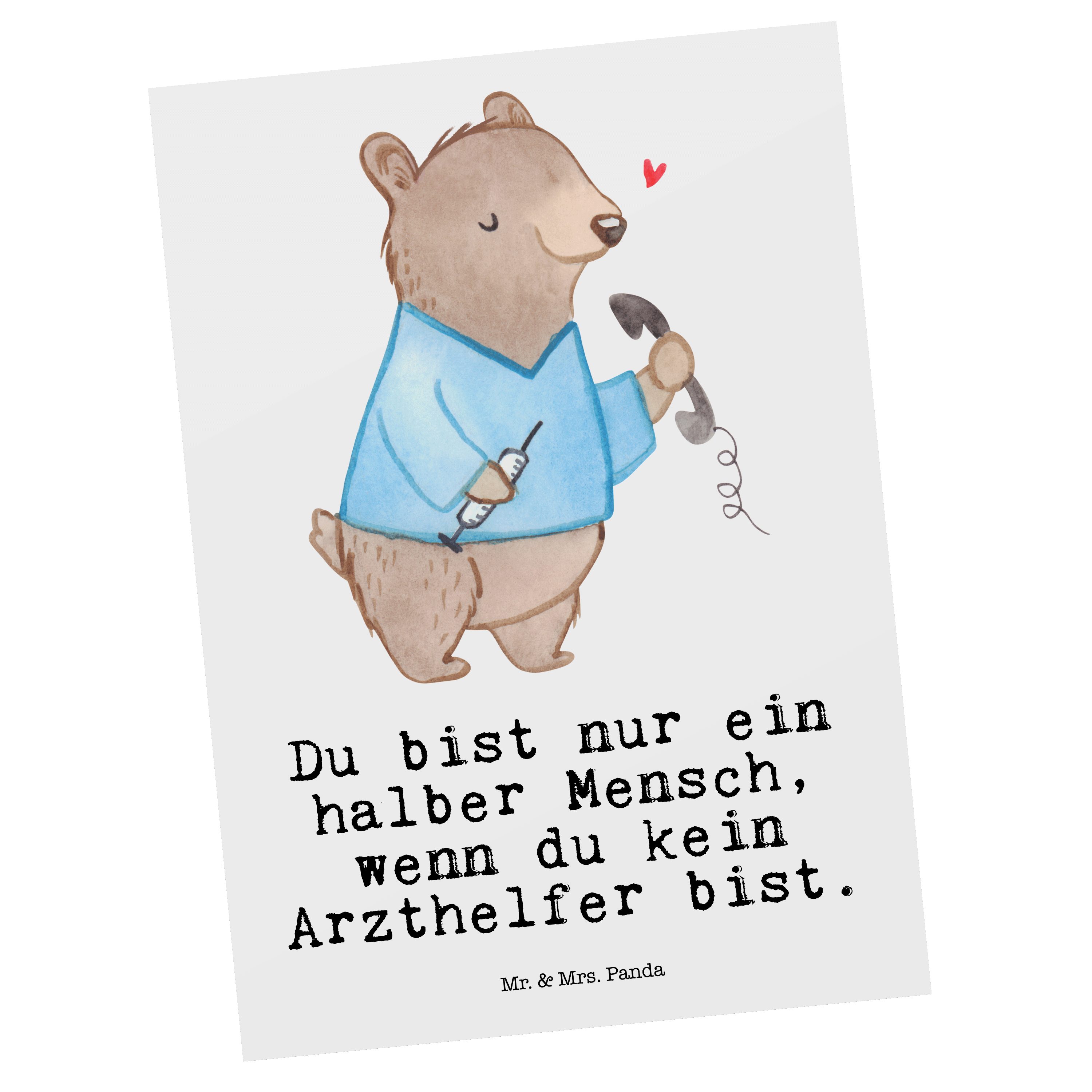 Mr. & Mrs. Panda Postkarte Arzthelfer mit Herz - Weiß - Geschenk, Abschied, Arztpraxis, Einladun | Grußkarten
