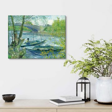 Posterlounge Leinwandbild Vincent van Gogh, Angler und Boote an der Pont de Clichy, Wohnzimmer Maritim Malerei