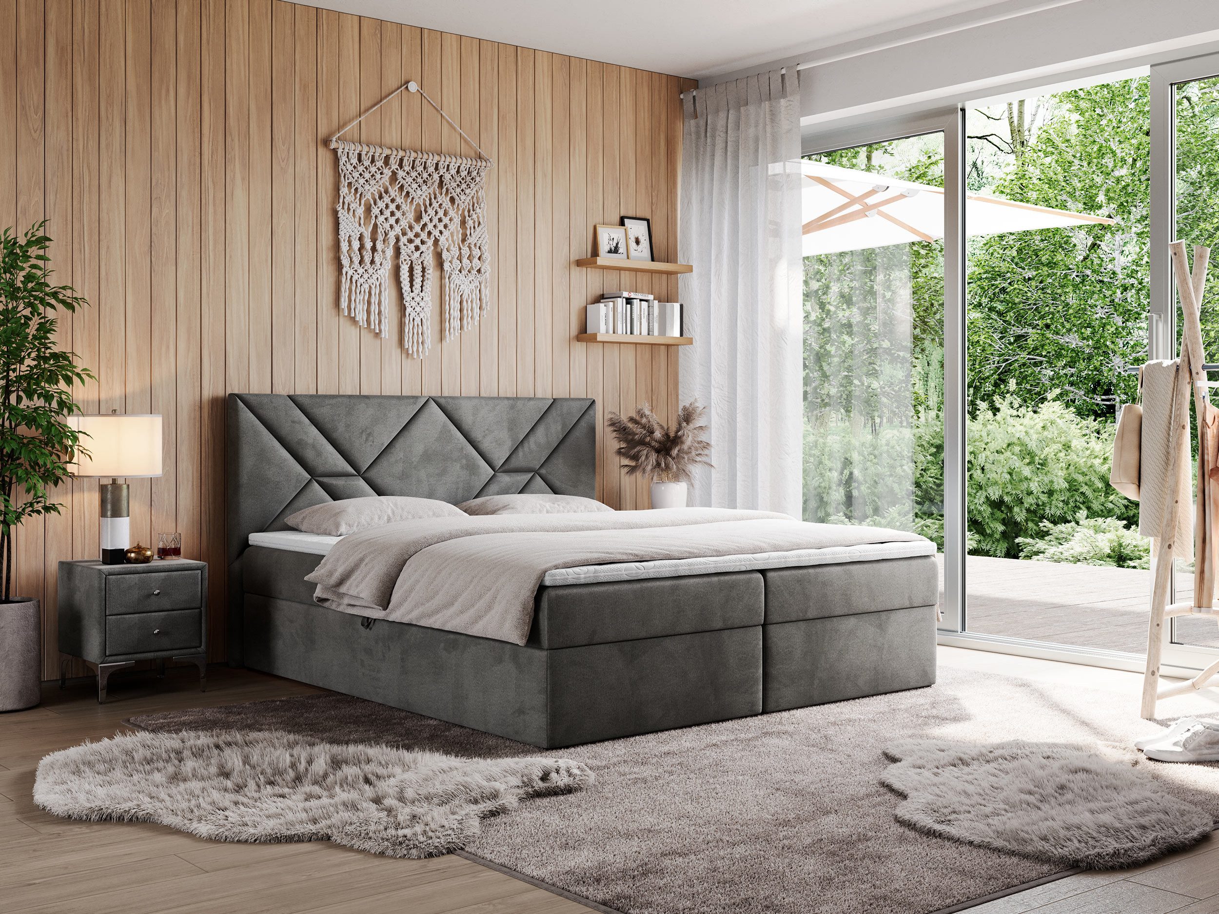 MKS MÖBEL Boxspringbett NEOMI (Set, Packung, Polsterbett, T30-Schaum, dekorativem Kopfteil), Doppelbett, Multipocket-Matratzen, mit Topper