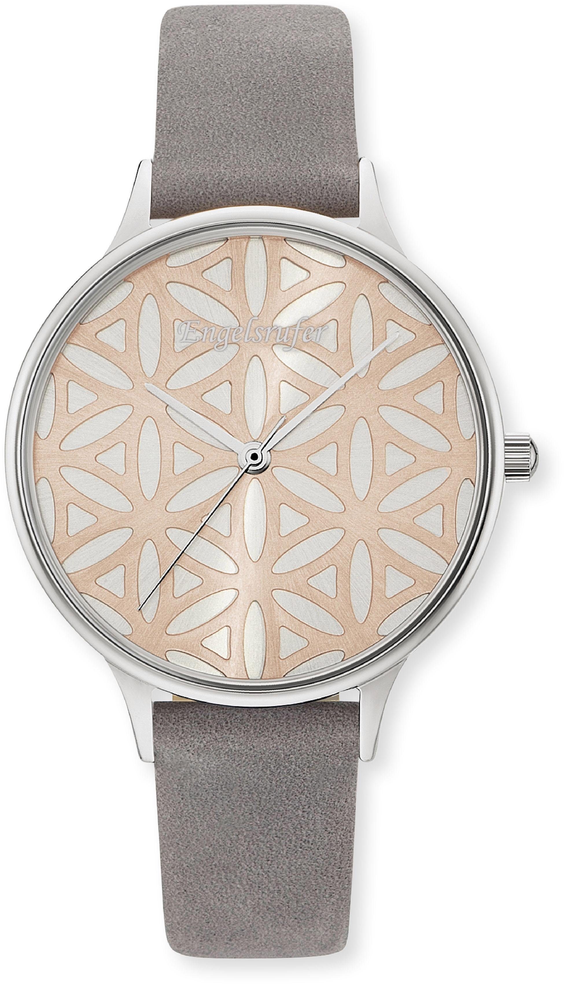 Engelsrufer Quarzuhr Lebensblume ERWA-LIFL-NGY1-MS, Armbanduhr, Damenuhr, Lederarmband, analog