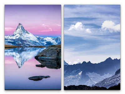 Sinus Art Leinwandbild 2 Bilder je 60x90cm Matterhorn Bergsee Klarheit Überragend Natur Majestätisch Himmlisch