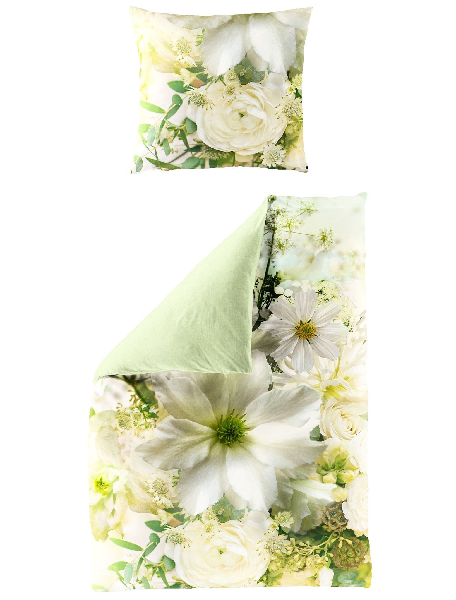JACK Wendebettwäsche 135x200cm Digitaldruck Blüten Blumen Lind Bierbaum, Satin, 2 teilig, seidiger Glanz, elegantes Motiv