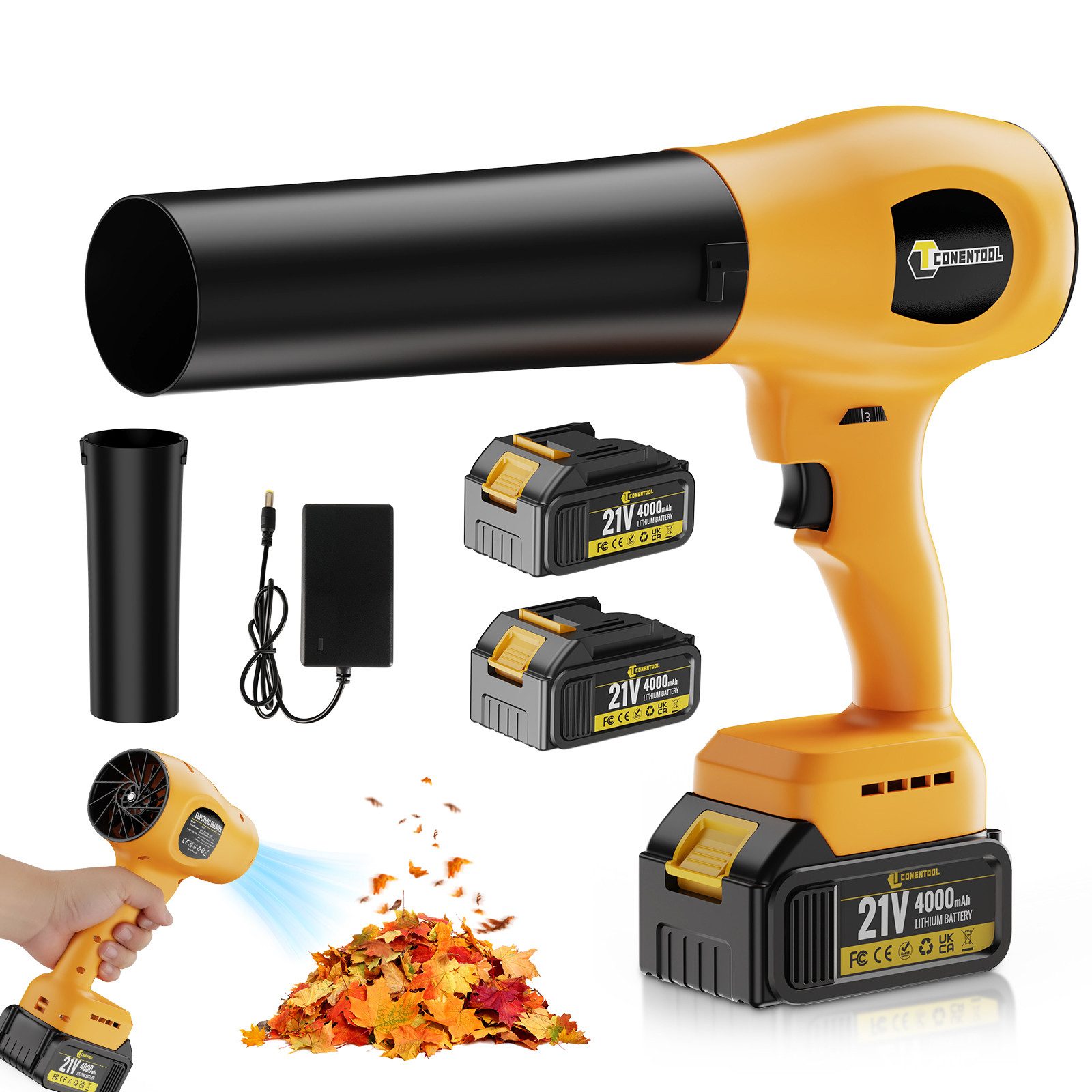 CONENTOOL Akku-Laubbläser Elektrischer Laubbläser 160 m/s, (mit 21V 2×4.0Ah günstig online kaufen