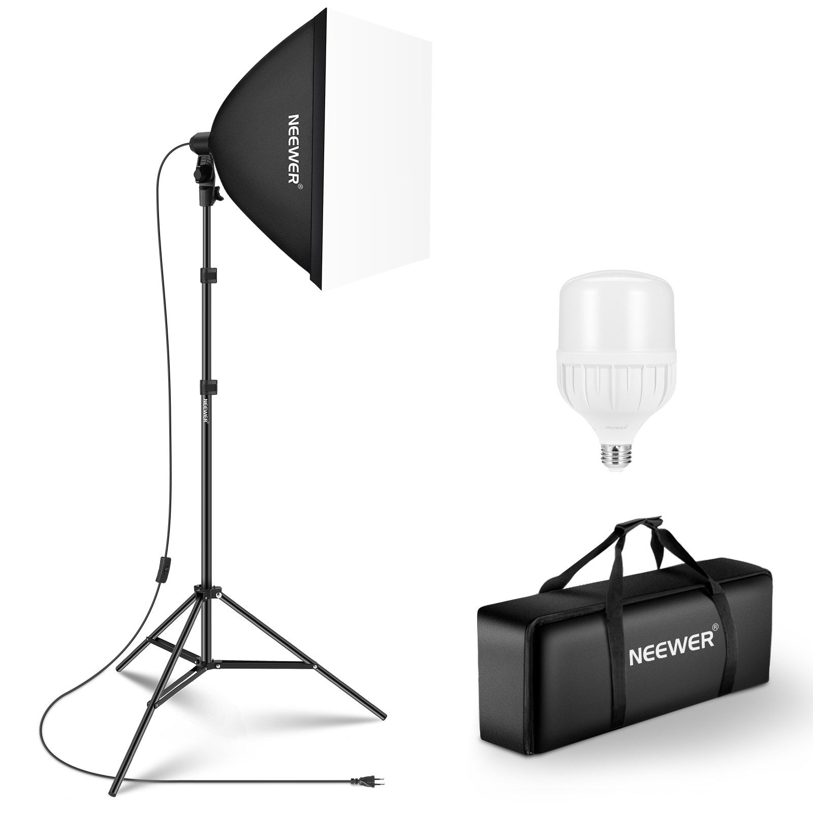 Neewer Videoleuchte 350W Äquivalent Softbox Beleuchtung Set, 60cm Fotostudio Soft Box, 5700K LED Glühbirne mit E27 Sockel kontinuierliche Beleuchtungsset