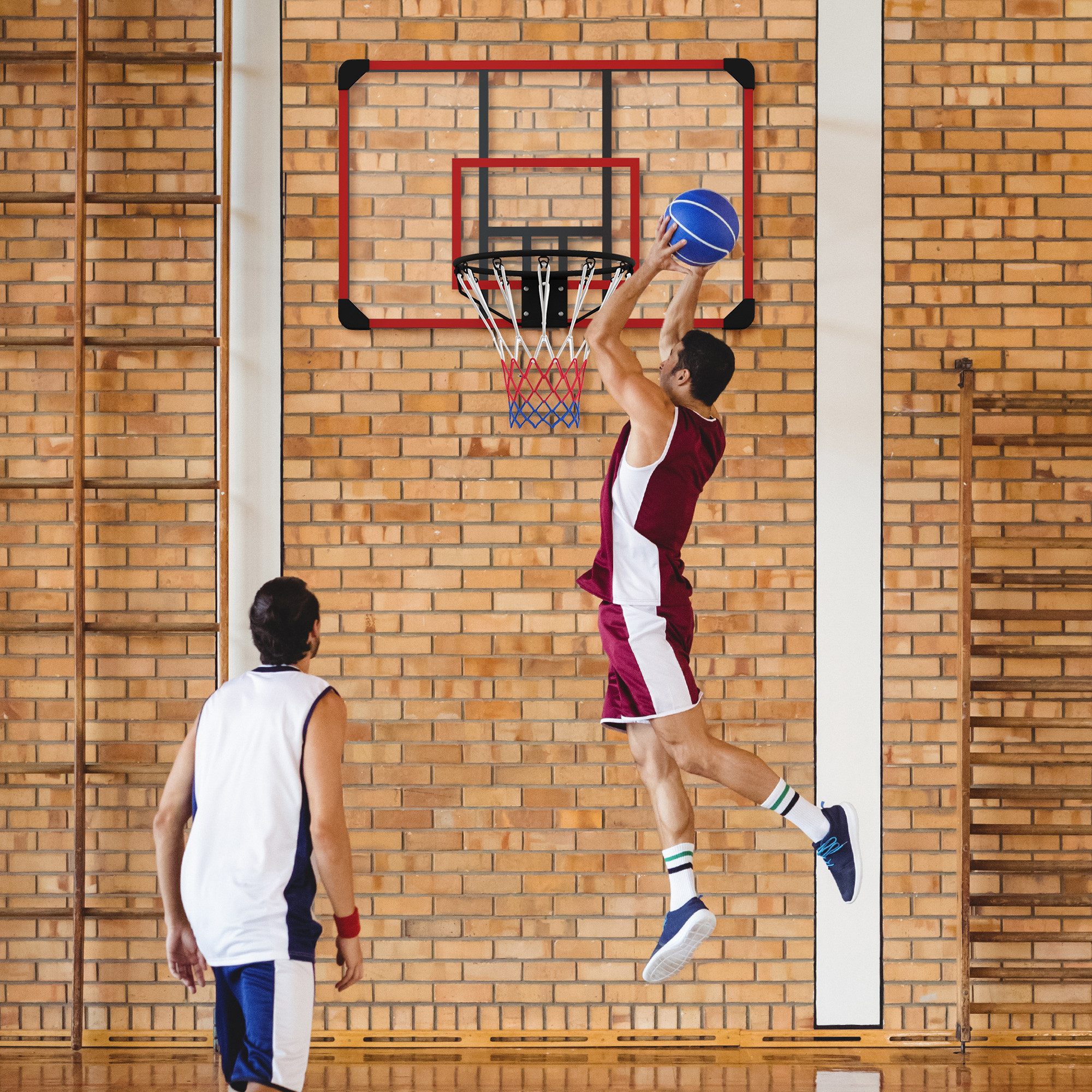 SPORTNOW Basketballständer Wand-Basketballkorb mit Spezialkorb (Basketballkorb, 1-St., Basketballbrett mit Korb), für Outdoor, Stahl, 113 x 61 x 73 cm, Rot