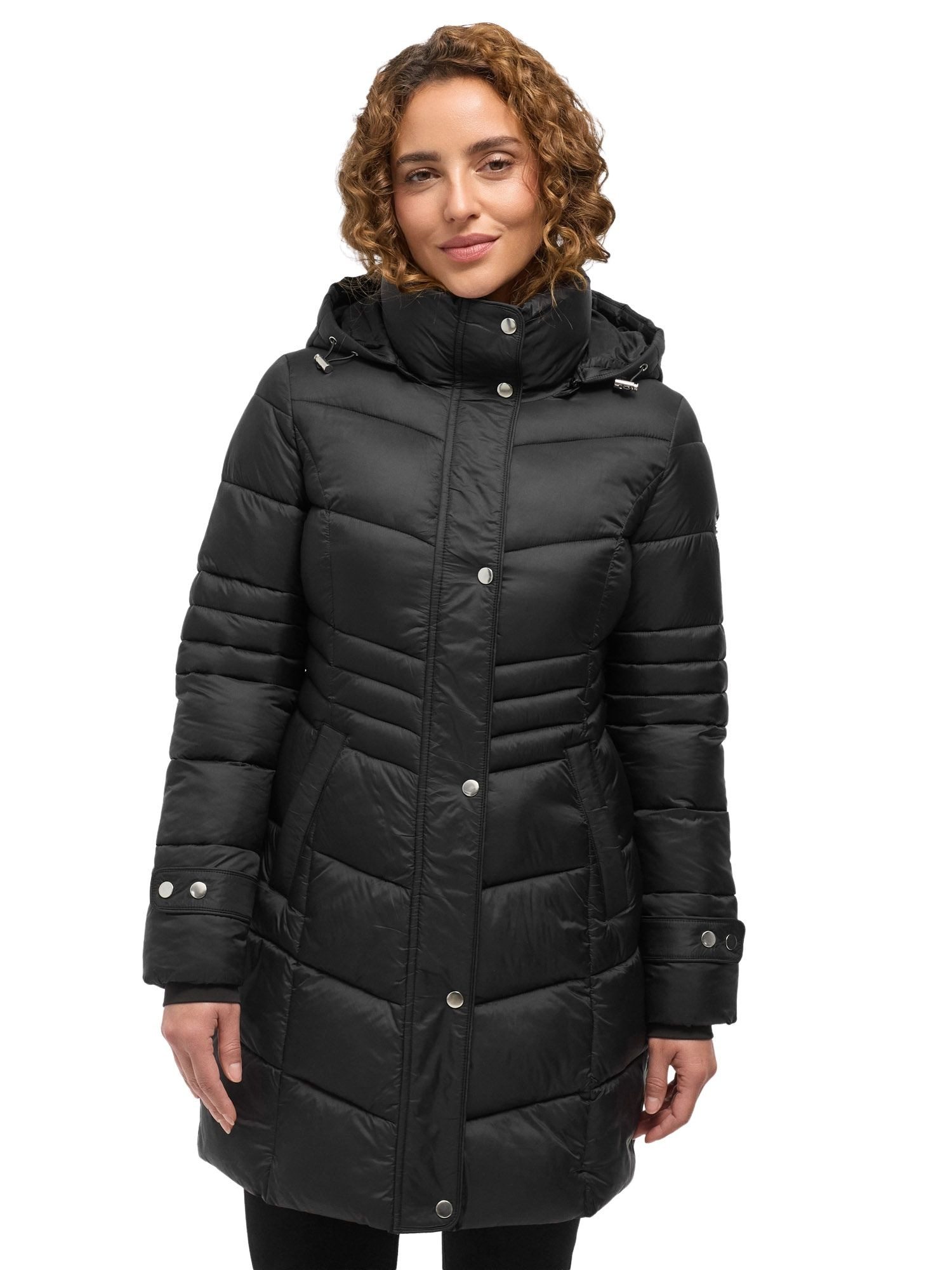 Tazzio Steppmantel F808 Taillierter Wintermantel mit Stehkragen und abnehmbarer Kapuze