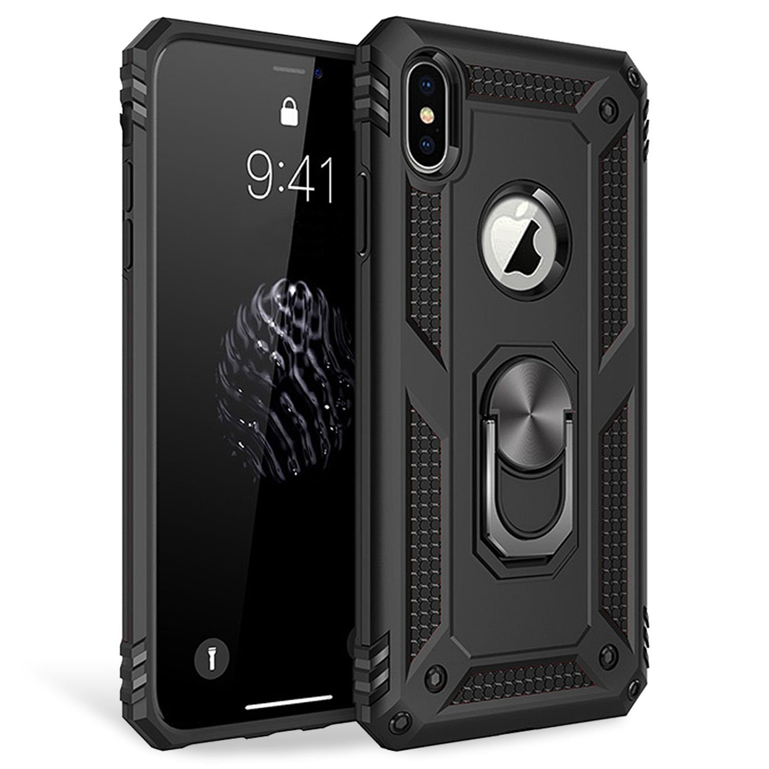 Nalia Smartphone-Hülle Apple iPhone X Apple iPhone XS 14,7 cm (5,8 Zoll), Outdoor Military Style Hülle mit Ring / Extrem Schützend / Panzer Case