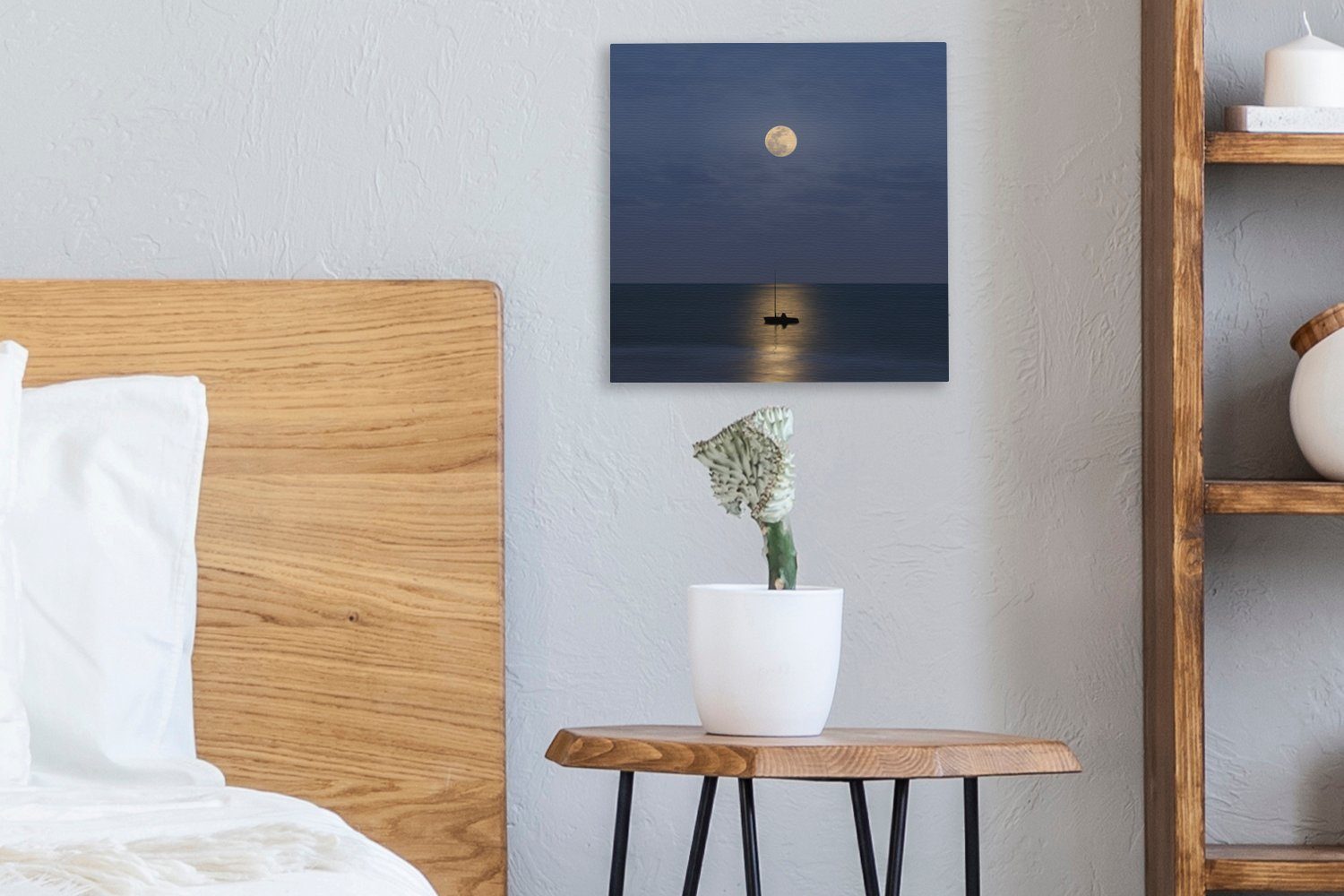 OneMillionCanvasses® Leinwandbild Boot Mond, Schlafzimmer Wohnzimmer Bilder St), für (1 Spiegelung - - Leinwand