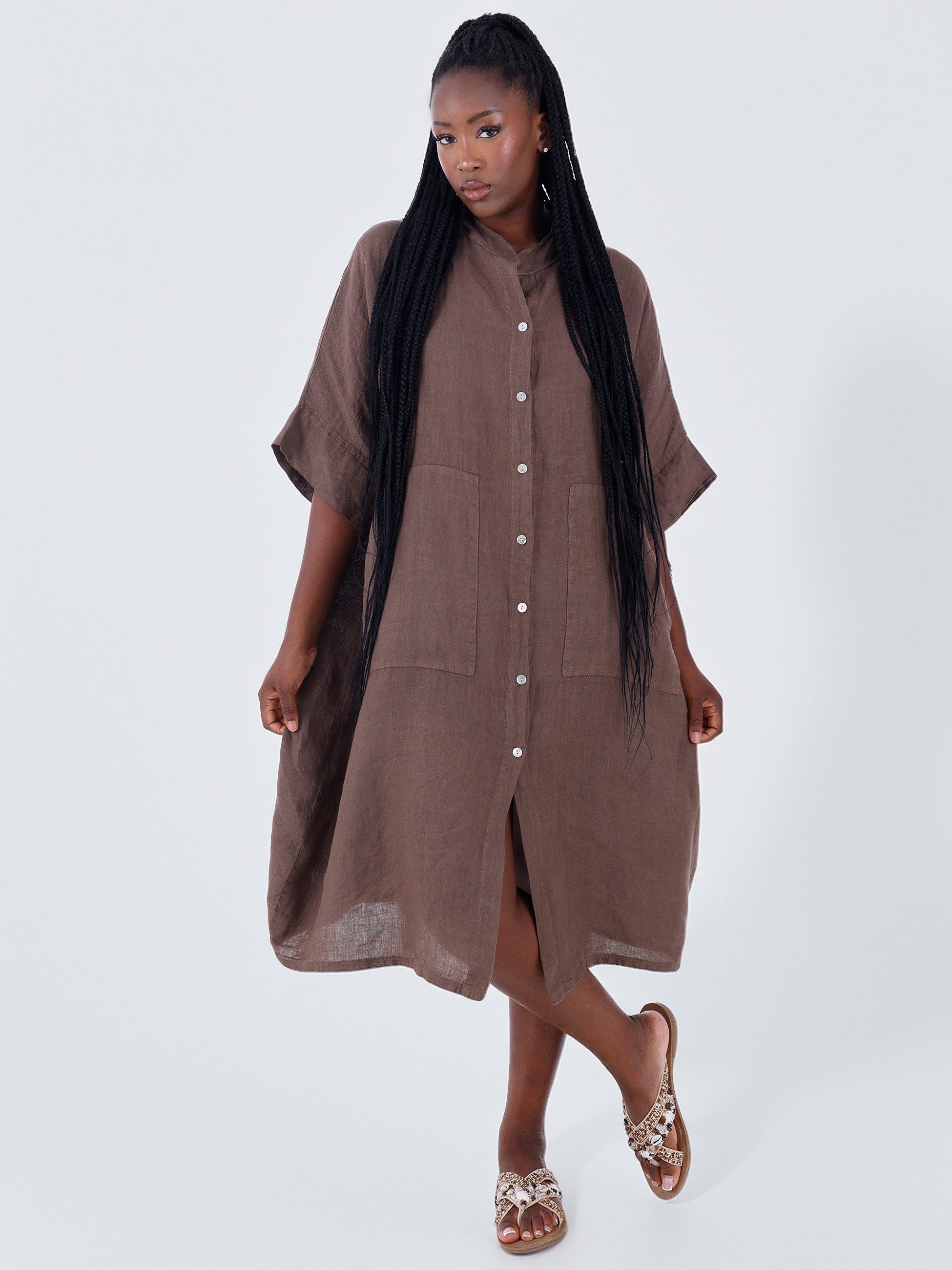 YC Fashion & Style Hemdblusenkleid Leinen-Blusenkleid günstig online kaufen