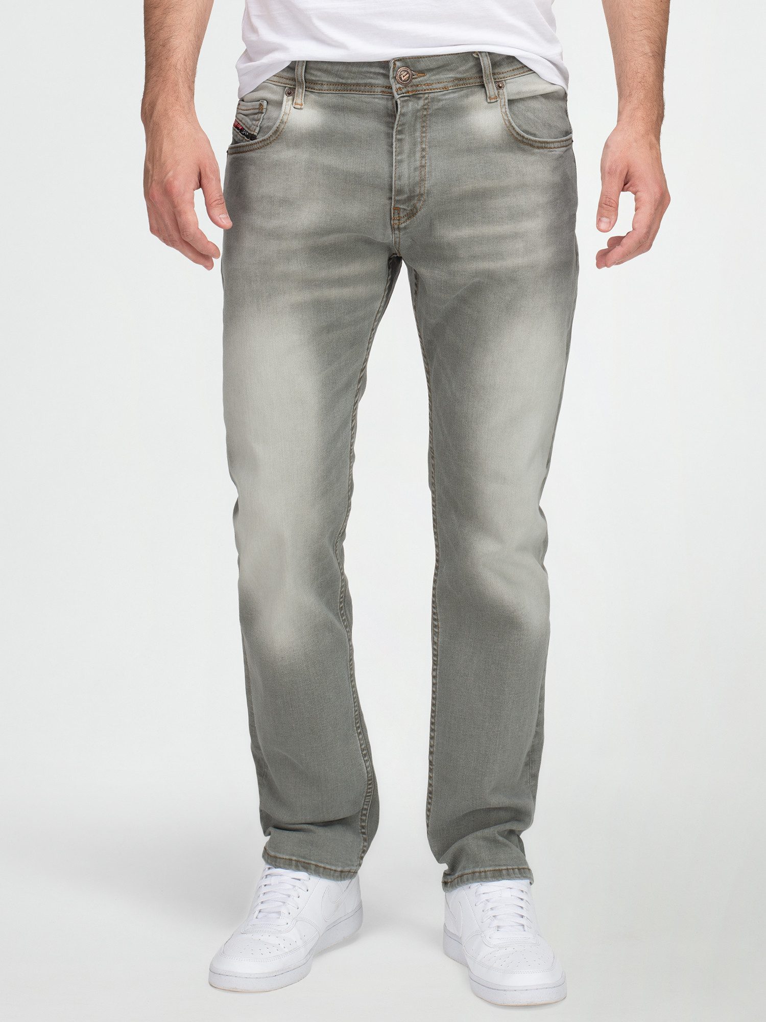 Straight-Jeans Herren Jeans Hose Stonewashed Grau LL-4018