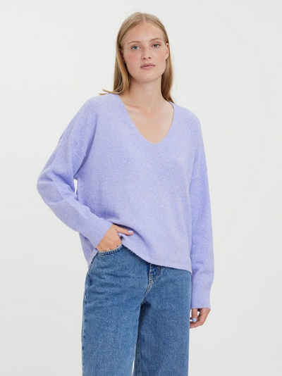 Vero Moda Strickpullover V-Ausschnitt Feinstrick Pullover Langarm Sweater VMDOFFY 4852 in Lavendel