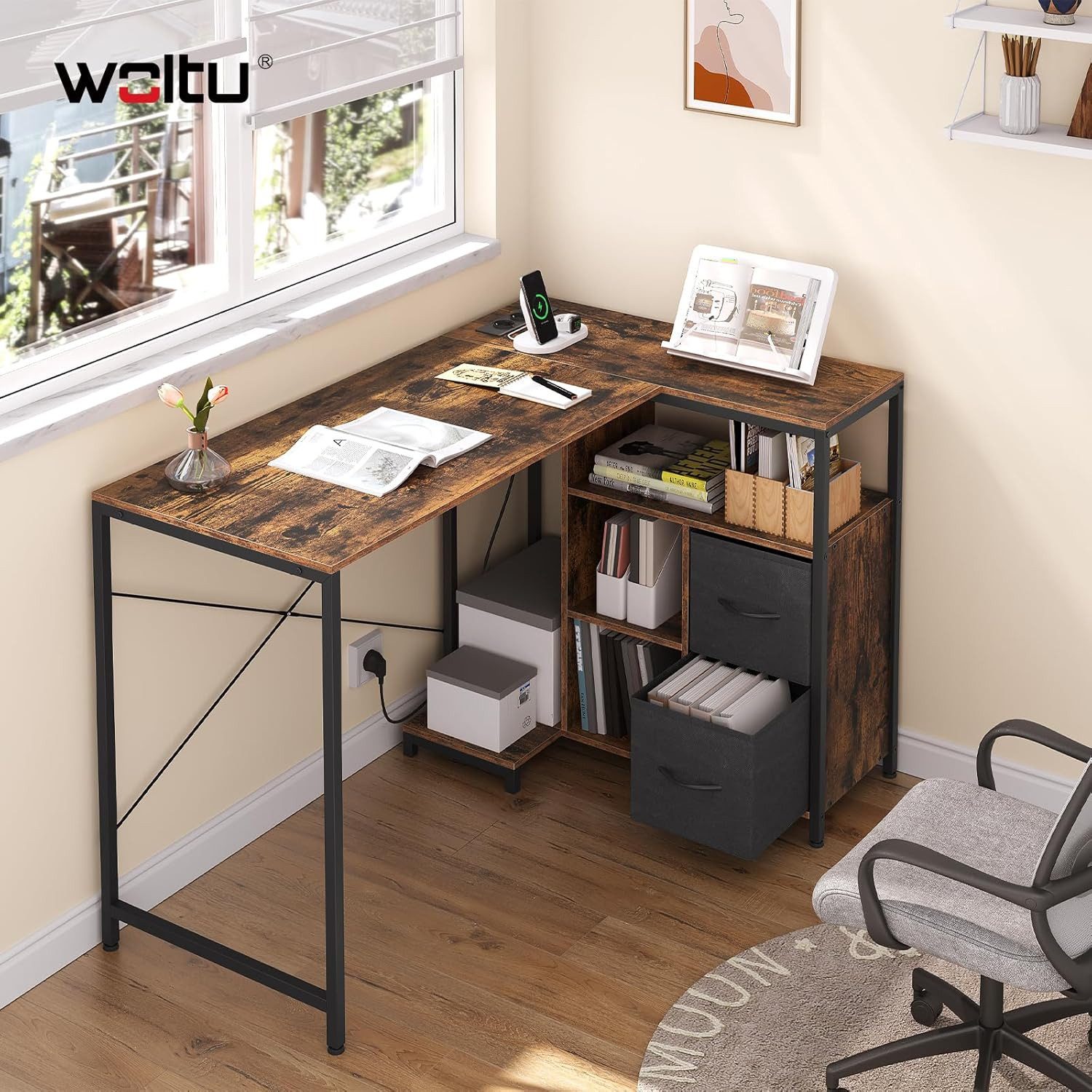 Woltu Schreibtisch (1-St), Eckschreibtisch, L-Form, Gaming Tisch mit Regal günstig online kaufen
