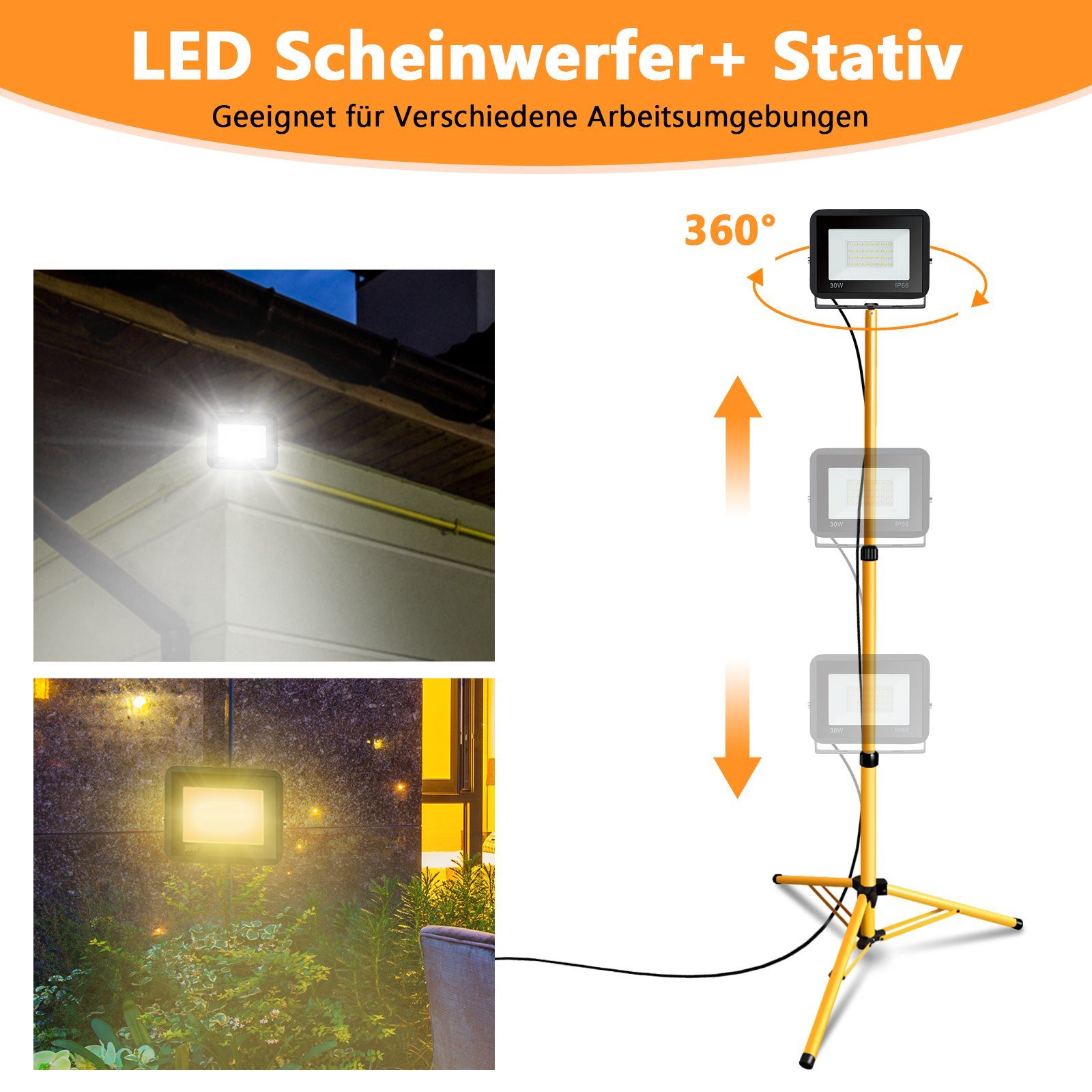 Stativ 1X Kaltweiß Stativ Baustrahler 10W Teleskop mit Fluter Baustrahler Gimisgu