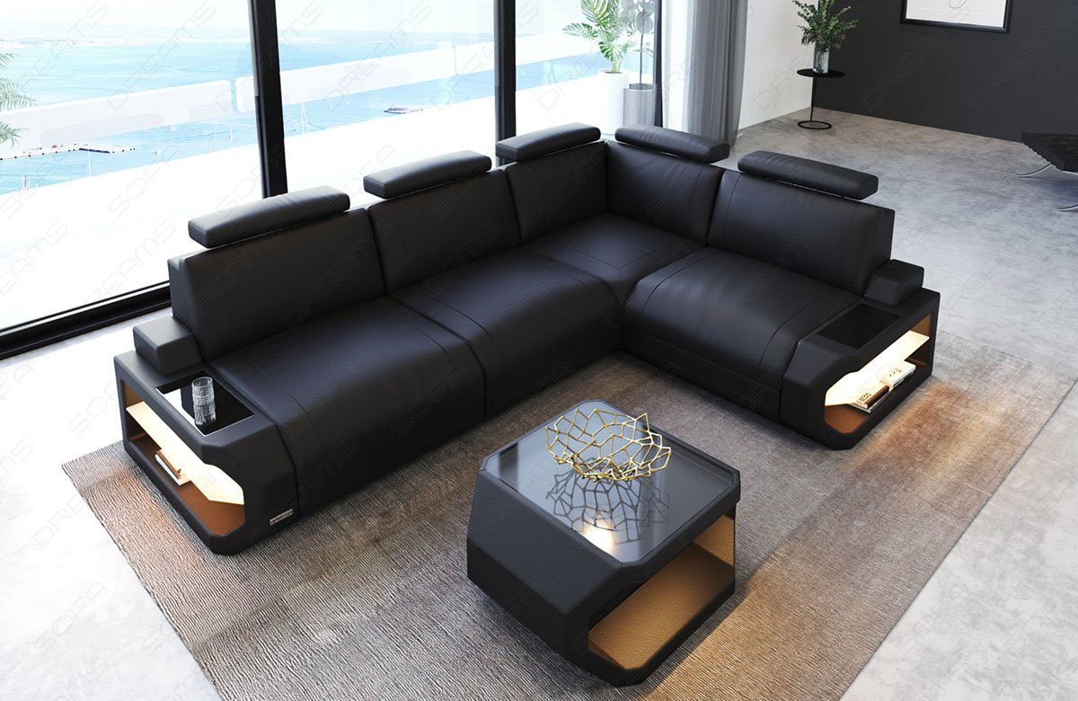 Sofa Dreams Ecksofa Leder Siena Ledersofa Form L-Form Ledersofa, L mit Couch LED-Beleuchtung