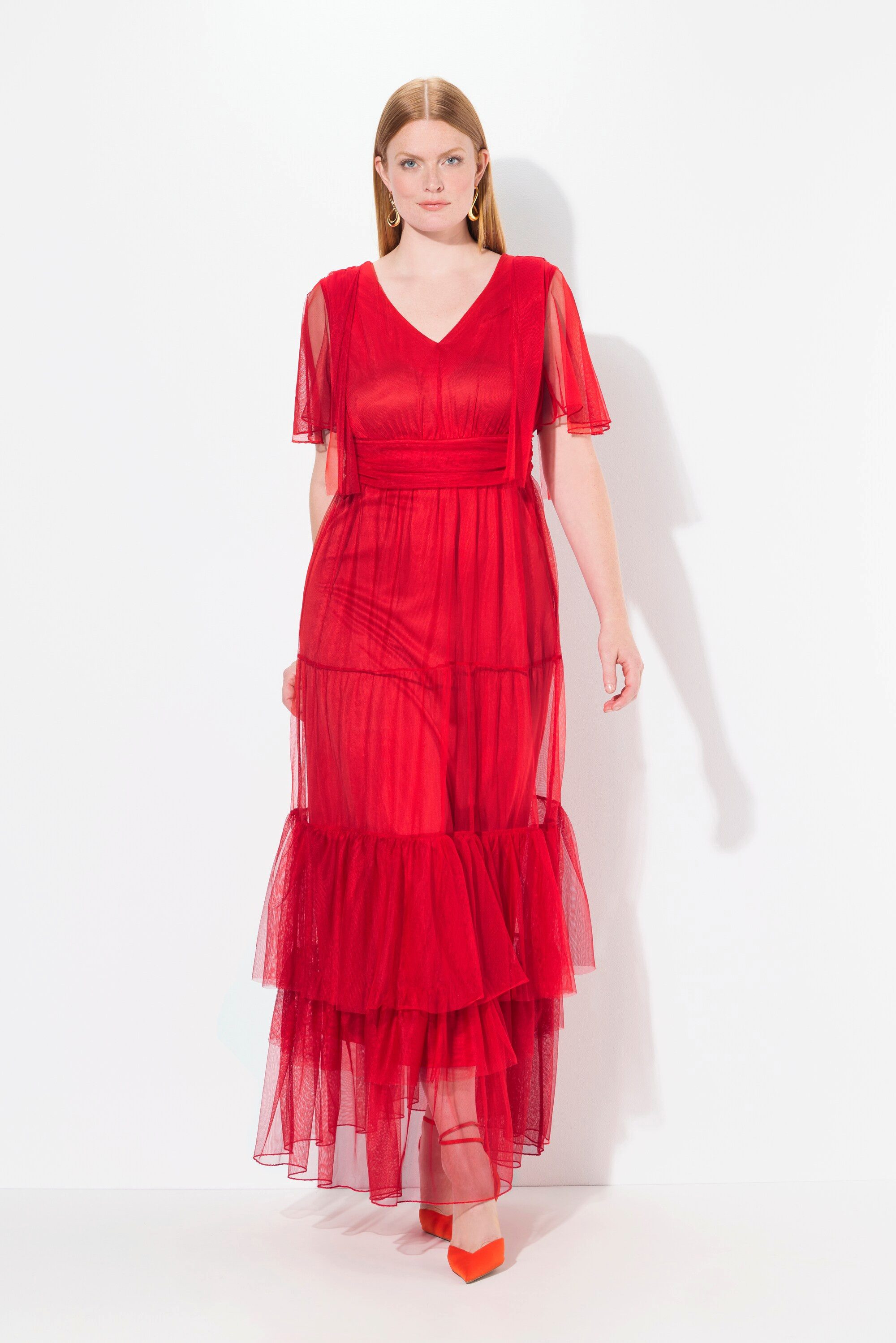Ulla Popken Cocktailkleid Maxikleid Mesh Drapierung günstig online kaufen