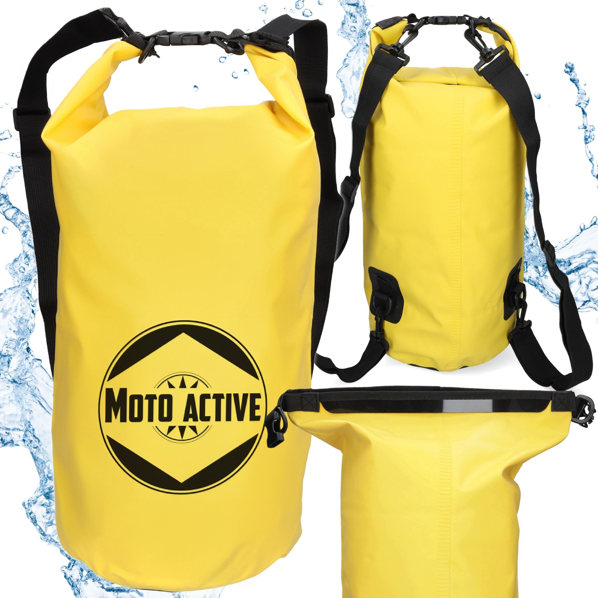 Moto Active Sporttasche Dry Bag wasserdicht Packsack Rolltop Schultergurt Kajak SUP Angeln (Seesack Rucksack wasserdicht 3 Größen, 1-tlg., 5L 10L 15L), Roll-Top Packsack Outdoor Strand Kanu
