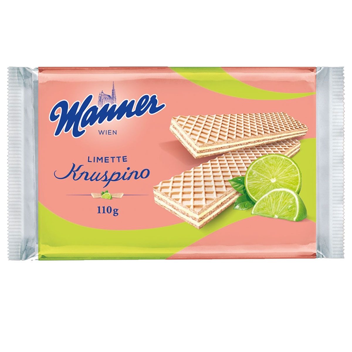 Manner Kekse, Manner Knuspino knusprige Waffeln mit Limettencremefüllung 110g