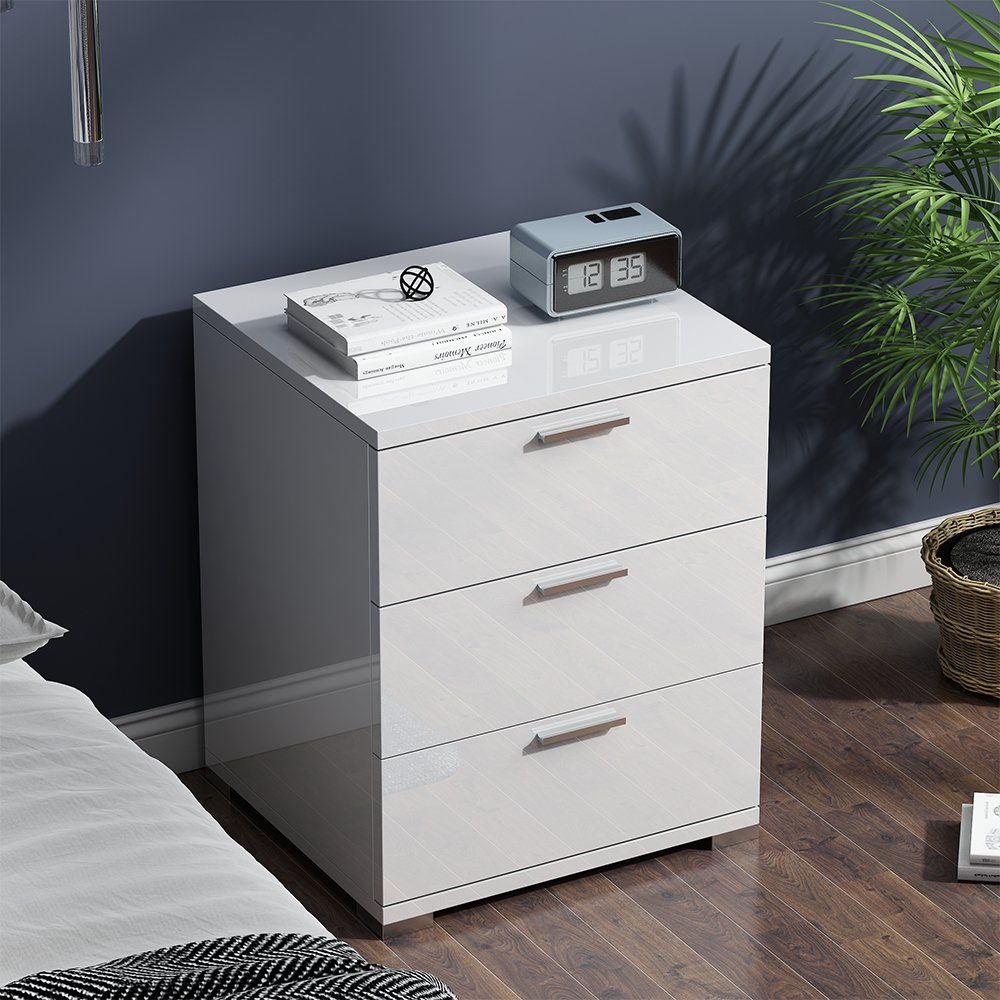 Vicco Nachtschrank Marseille, Weiß/Weiß, 46.2 x 60 cm