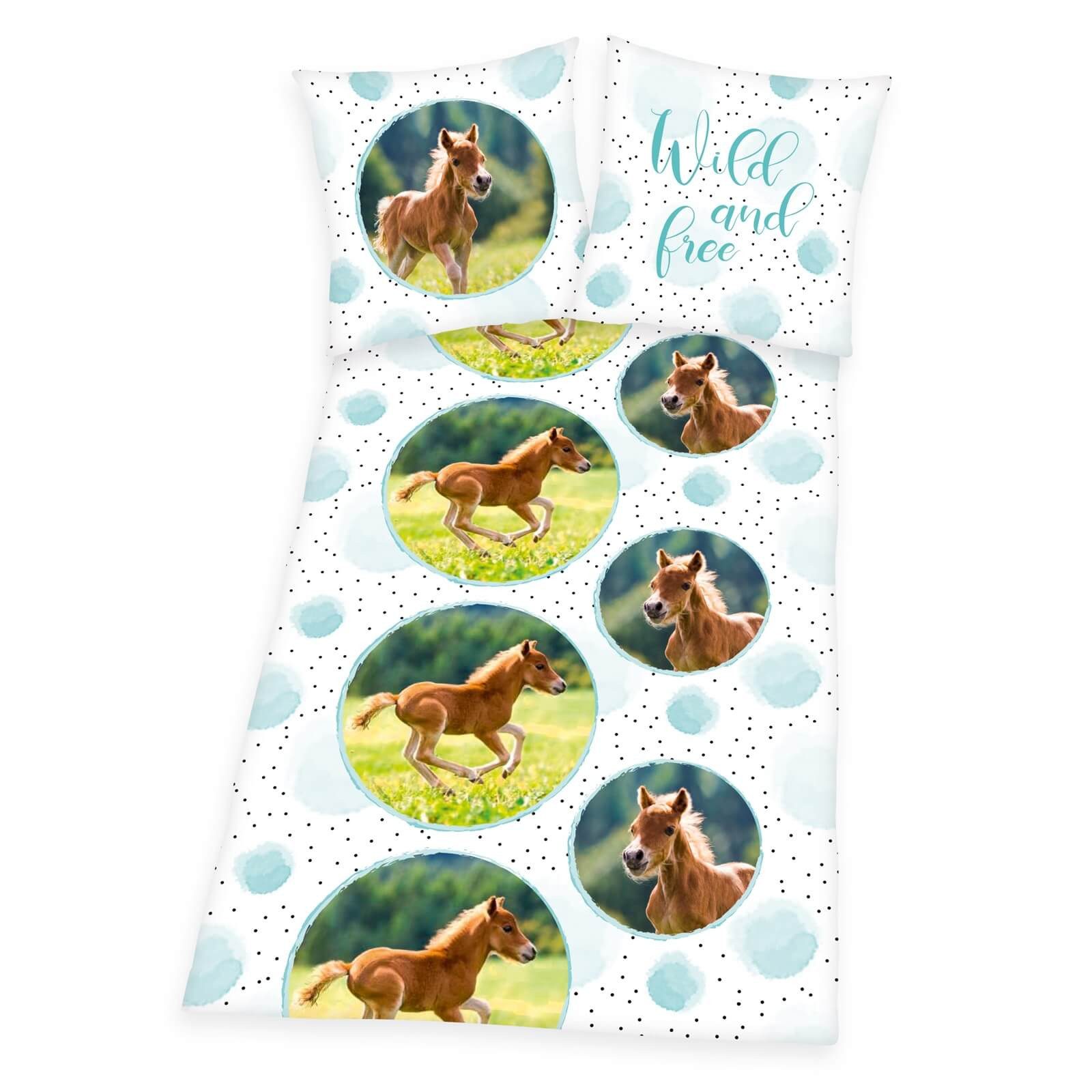 Herding Bettwäsche Pony Fohlen Pferd - Kuschelige Flanell-Bettwäsche, 135x200 & 80x80, Flanell, 100% Baumwolle