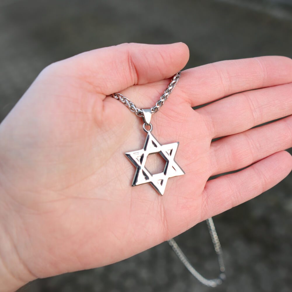 DALMARO Kette mit Anhänger Lederkette Edelstahlkette 316L DAVIDSTERN, Herren Halskette Biker / Wikinger Kette - Schmuckbox