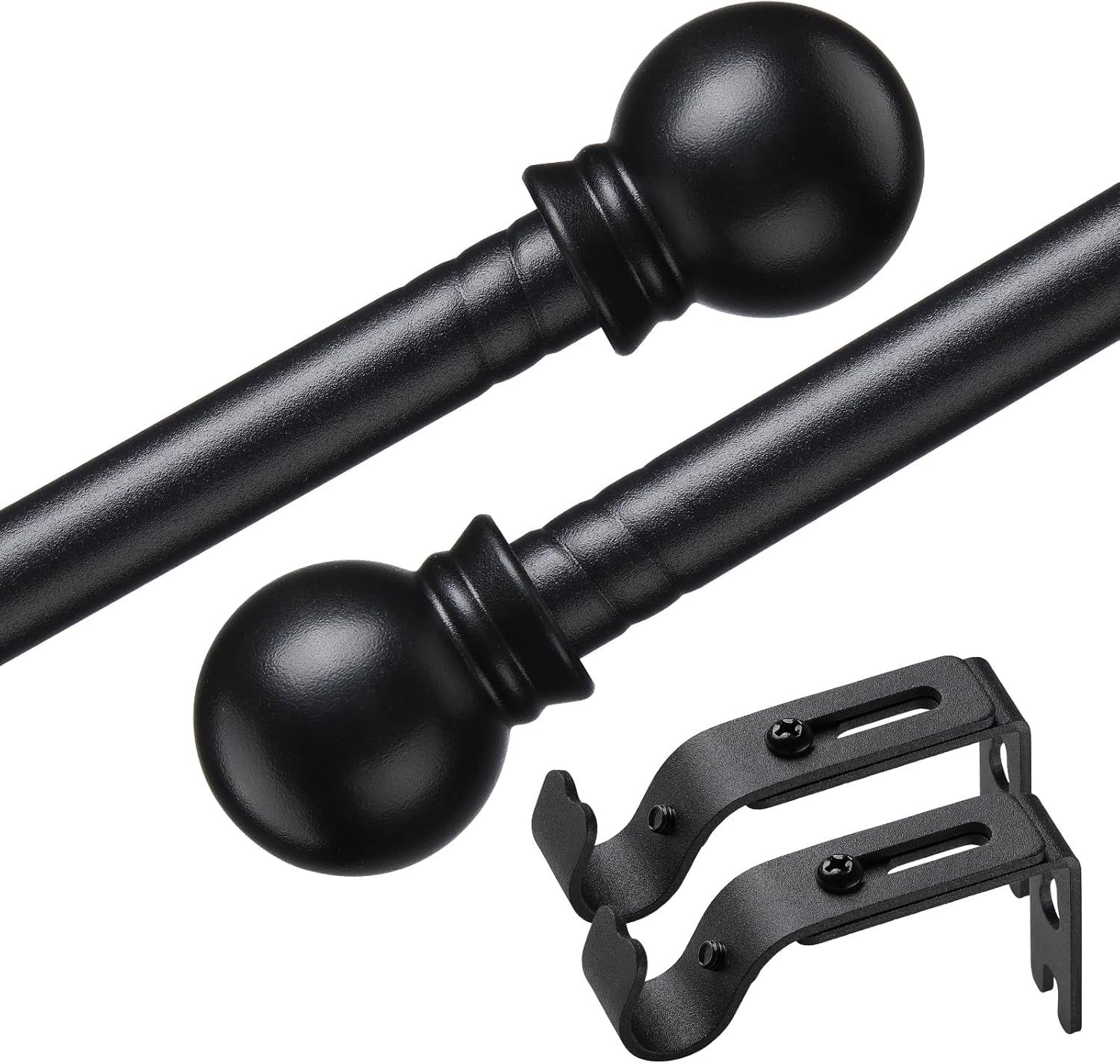 MOPUEA Gardinenstange Gardinenstange mit runden Endstücken 48"-84" Schwarz 1" Skalierbar, Stabile Metallstange ausziehbar Wand oder Deckenmontage 30lb Tragkraft