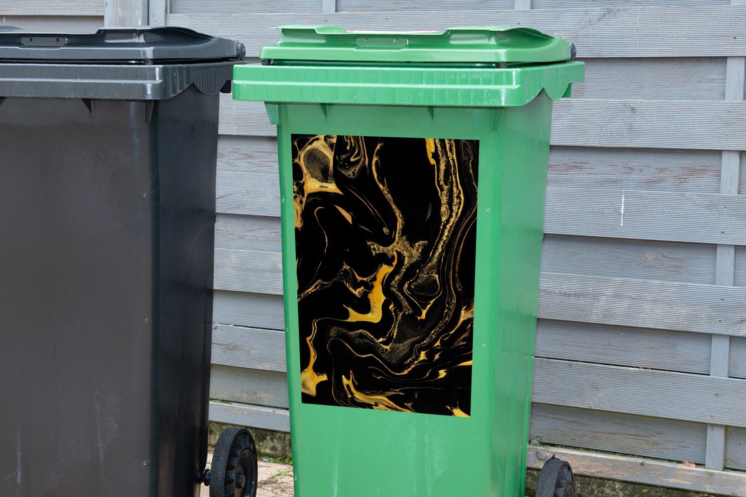 MuchoWow Wandsticker Muster - Gold Container, (1 - Sticker, Abfalbehälter Mülleimer-aufkleber, Mülltonne, Schwarz St)