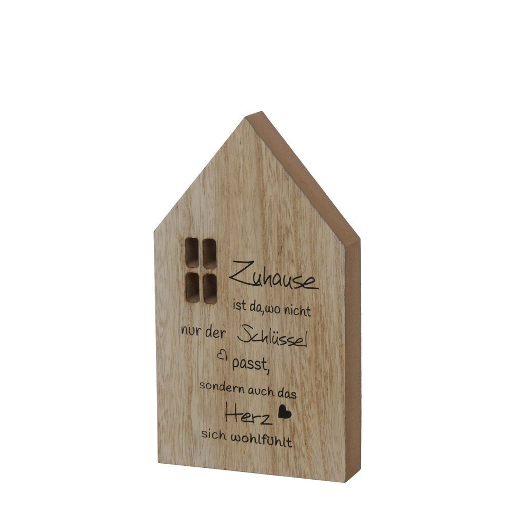BOLTZE Dekoobjekt Dekoaufsteller ZUHAUSE aus Holz Schild H20cm Holzhaus mit Spruch - BRA