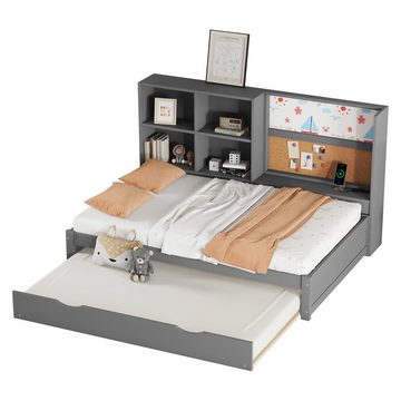 Welikera Einzelbett 90*200 cm Schlafsofa,Ausziehbarem Bett,mit Mehrere Staufächer, Ausziehbarem Bett,USB-Ladeanschluss,Zeichenbrett,Mehrere Staufächer