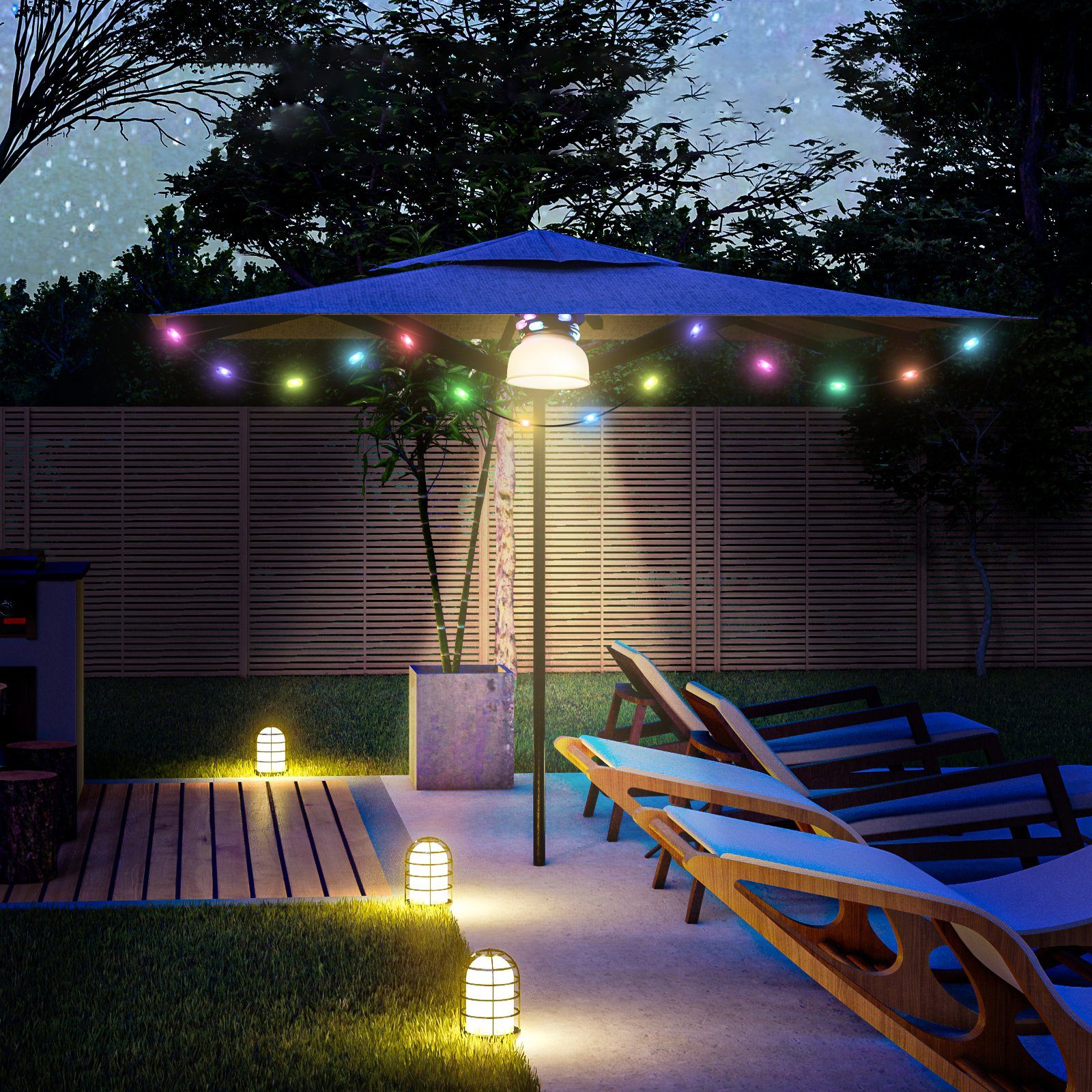 Lichterketten Aufladen Outdoor RGB, Warmweiß, fest LED LED 5m, Normalbeleuchtung, 3-stufige für Aufladbar, Campingleuchte integriert, Campinglampe, Laterne 5V/1A-Ladefunktion Solar WILIT