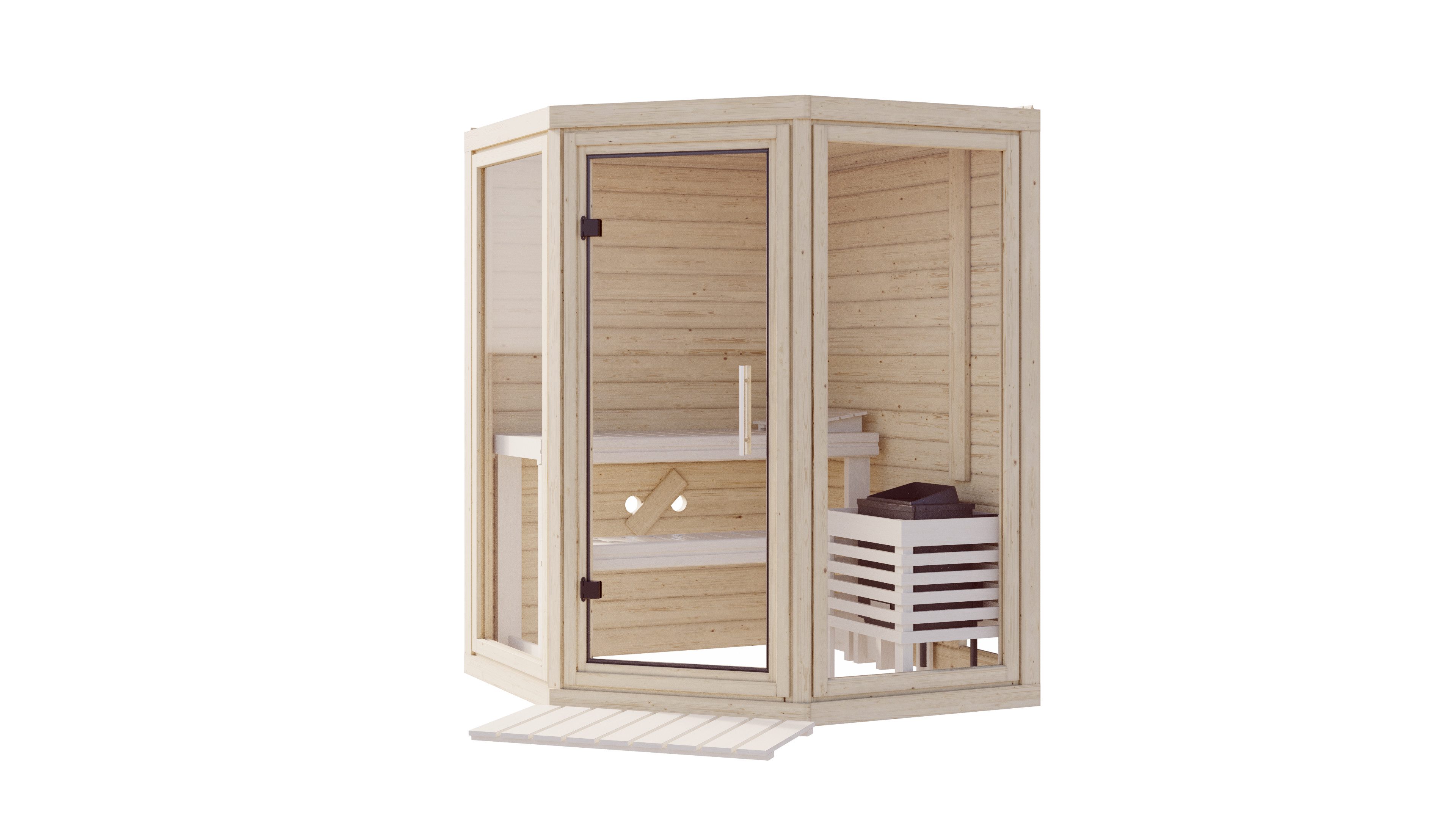 Karibu Sauna Sauna Aleyna inkl. Saunaofen 3,6kW integr. Steuerung, nordisches Fichtenholz, Made in Germany