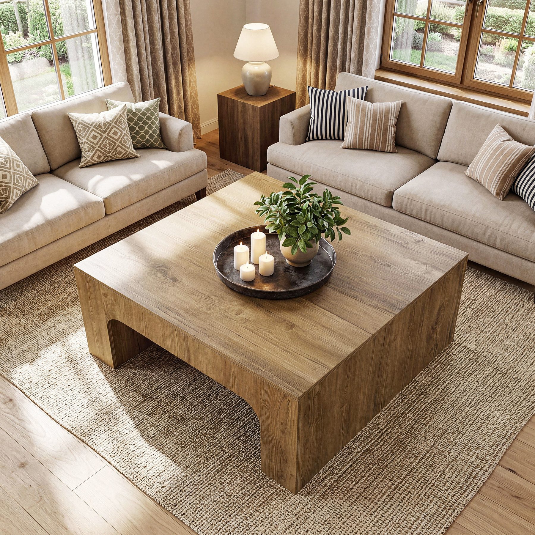 Tribesigns Couchtisch 100 cm Quadratischer Sofatisch aus Holz, für das Wohnzimmer (Landhaus-Beistelltisch mit geschwungener Unterseite, einfache Montage)